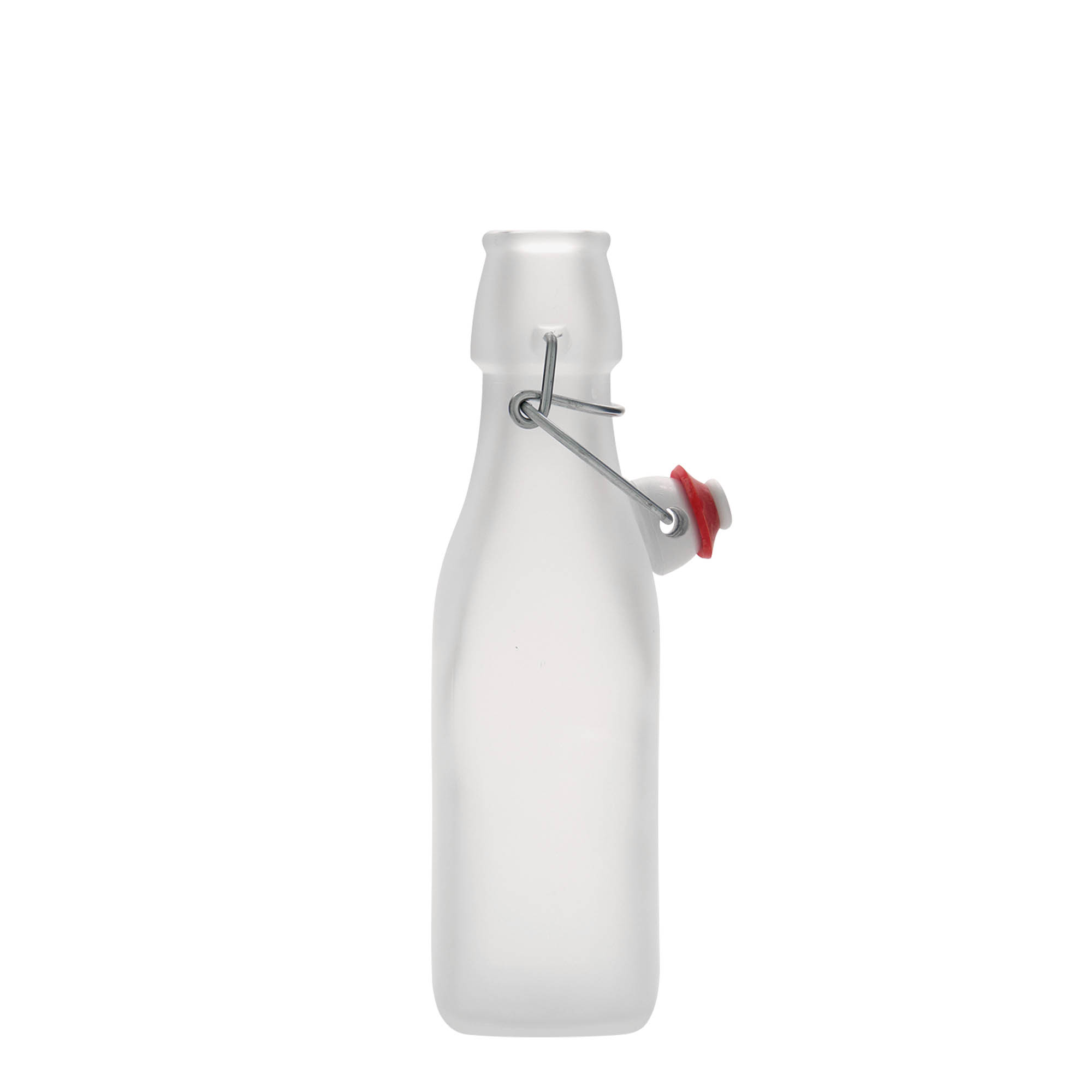 250 ml glasflaske 'Swing', kvadratisk, hvid, åbning: Patentlåg