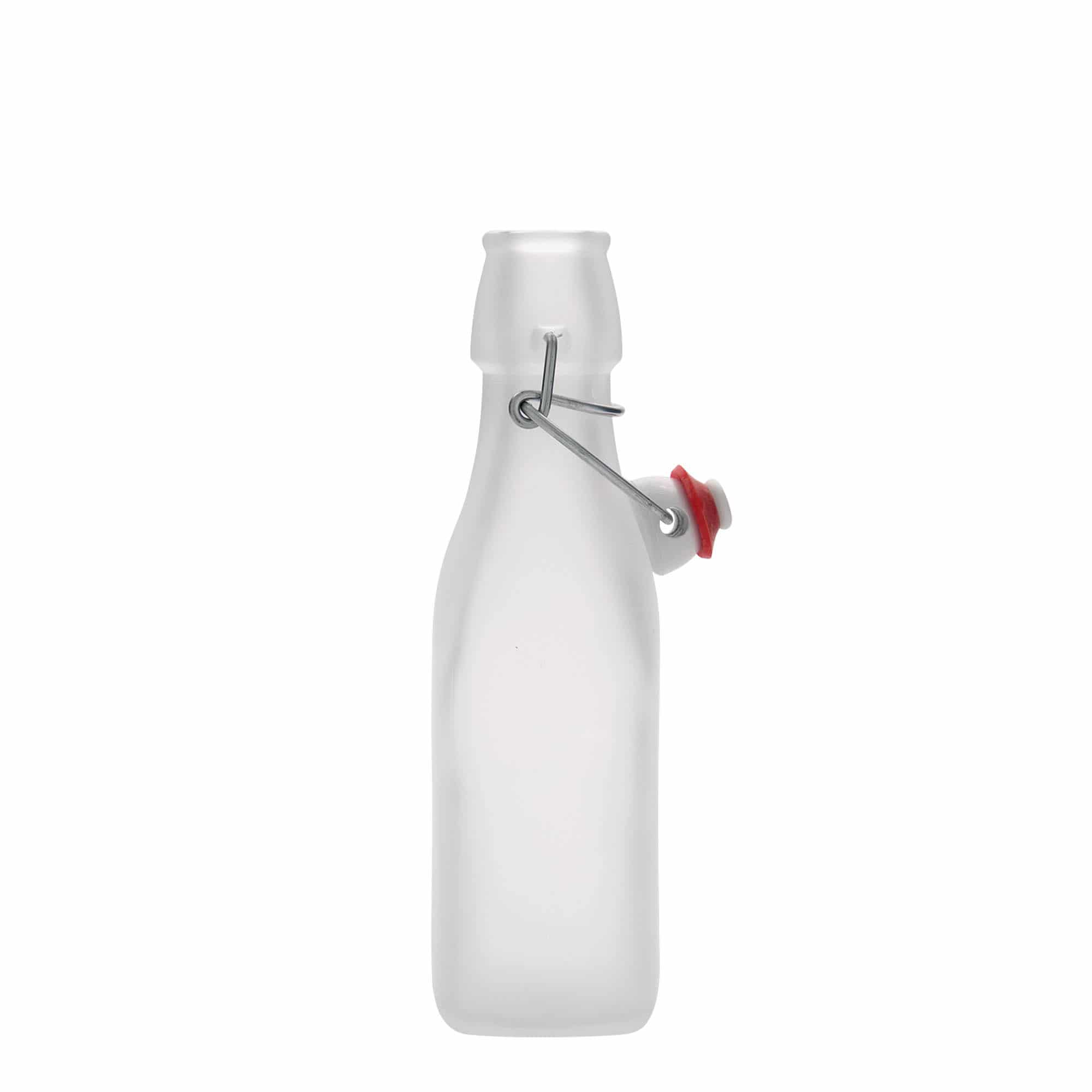 250 ml glasflaske »Swing, firkantet, hvid, åbning: låseklips