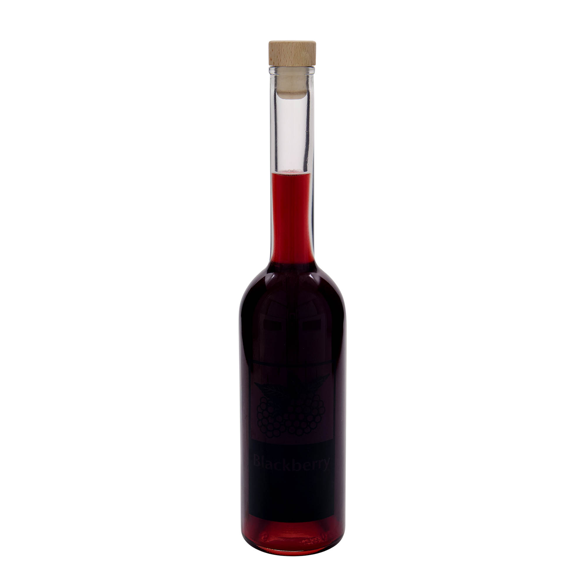 500 ml glasflaske 'Opera', motiv: brombær, åbning: kork
