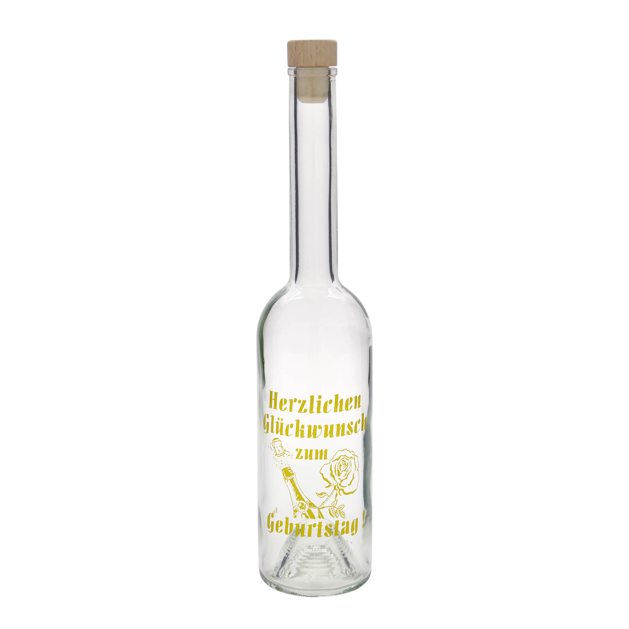 500 ml glasflaske 'Opera', motiv: fødselsdagsflaske, munding: prop 500 ml glasflaske 'Opera', motiv: fødselsdagsflaske, munding: prop