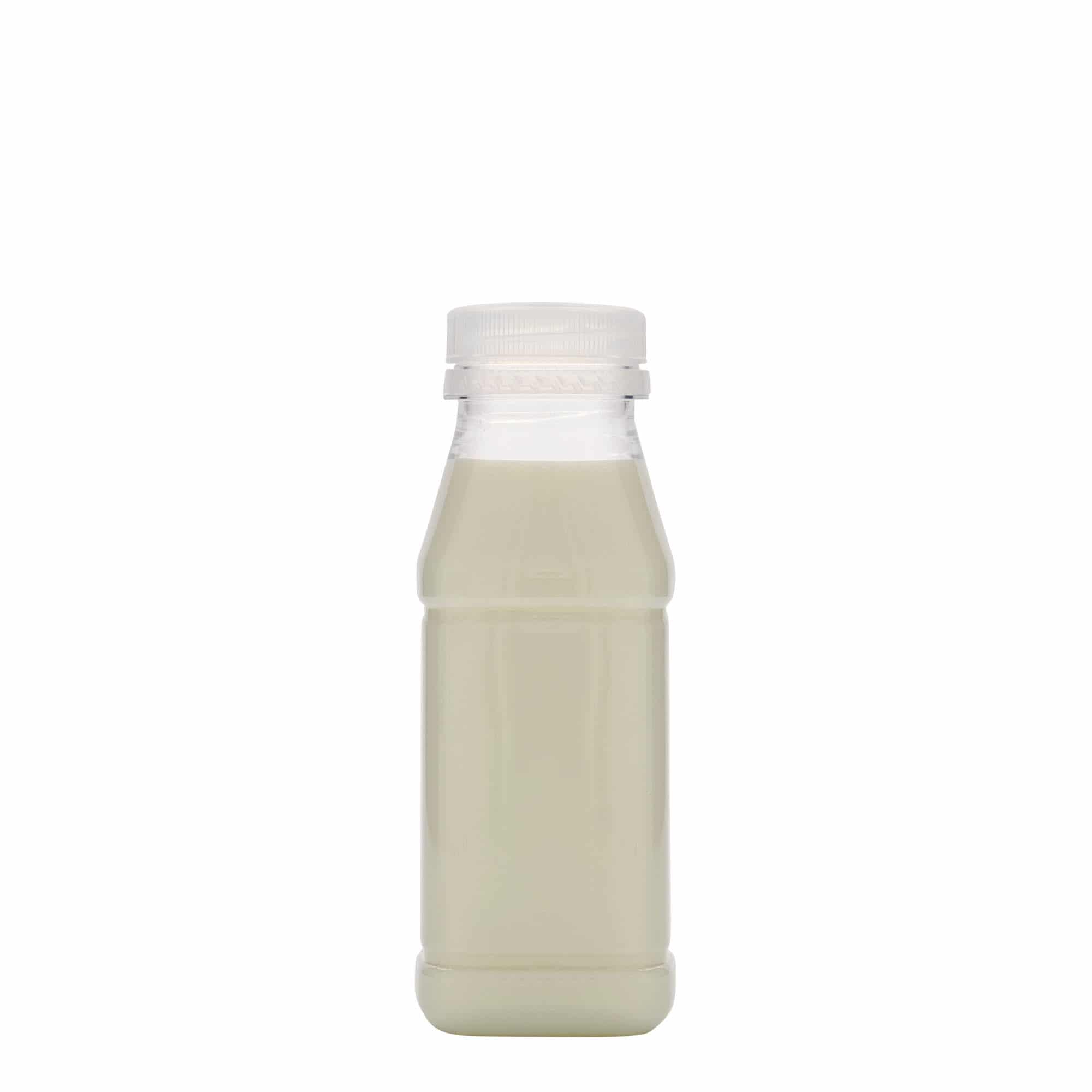 250 ml PET-flaske 'Milk and Juice Carré', kvadratisk, plast, åbning: 38 mm