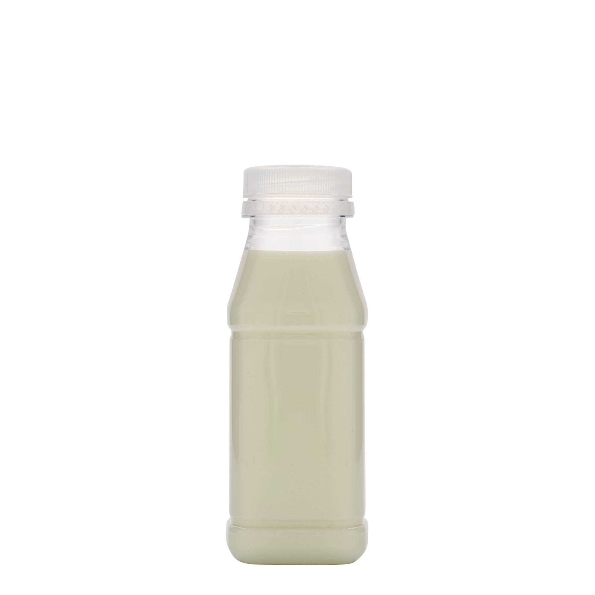 250 ml PET-flaske 'Milk and Juice Carré', firkantet, plastik, åbning: 38 mm