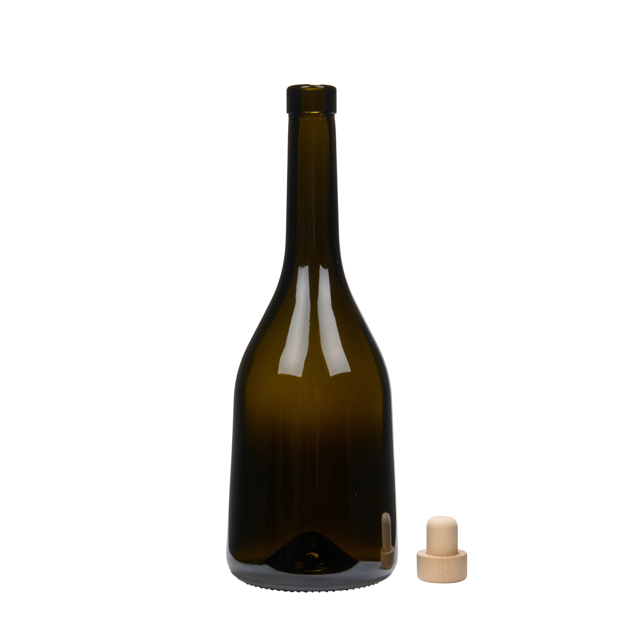 750 ml glasflaske 'Rustica', antikgrøn, åbning: kork 750 ml glasflaske 'Rustica', antikgrøn, åbning: kork