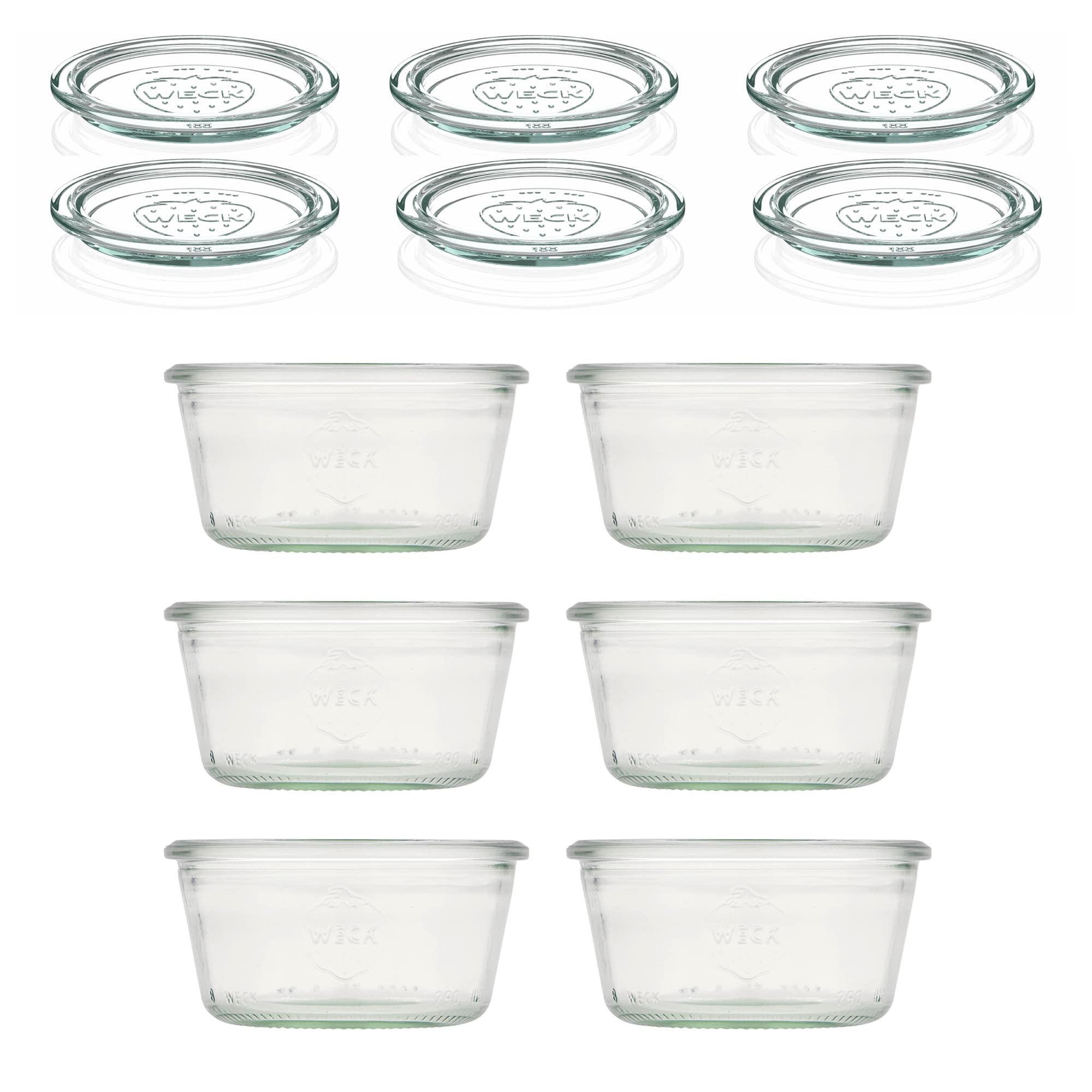 6x 290 ml WECK-sturzgas flad med glaslåg RR 100