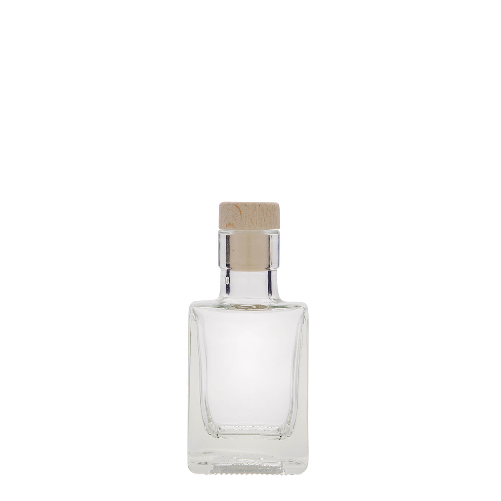 50 ml glasflaske 'Cube', firkantet, munding: kork
