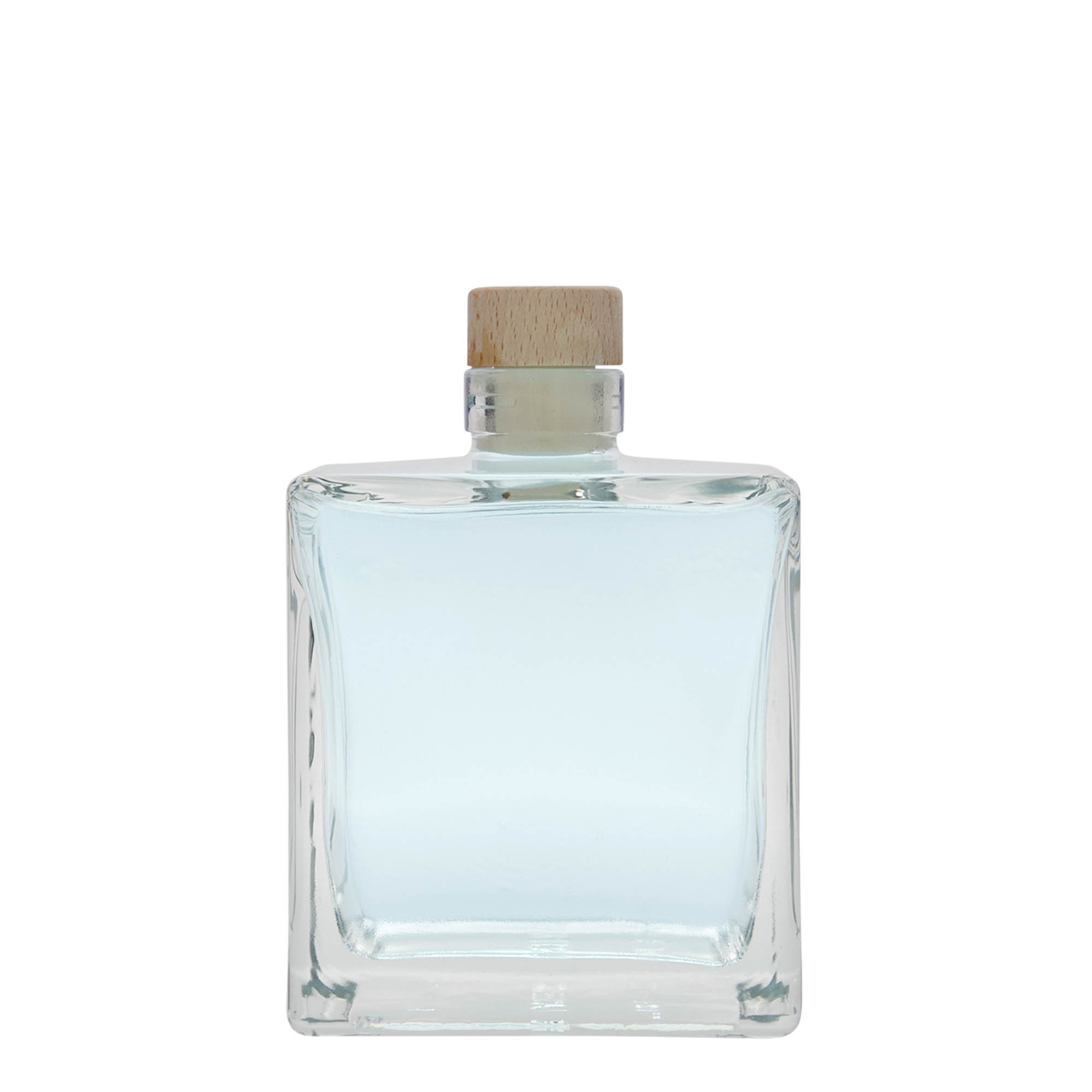 500 ml glasflaske 'Cube', kvadratisk, åbning: kork