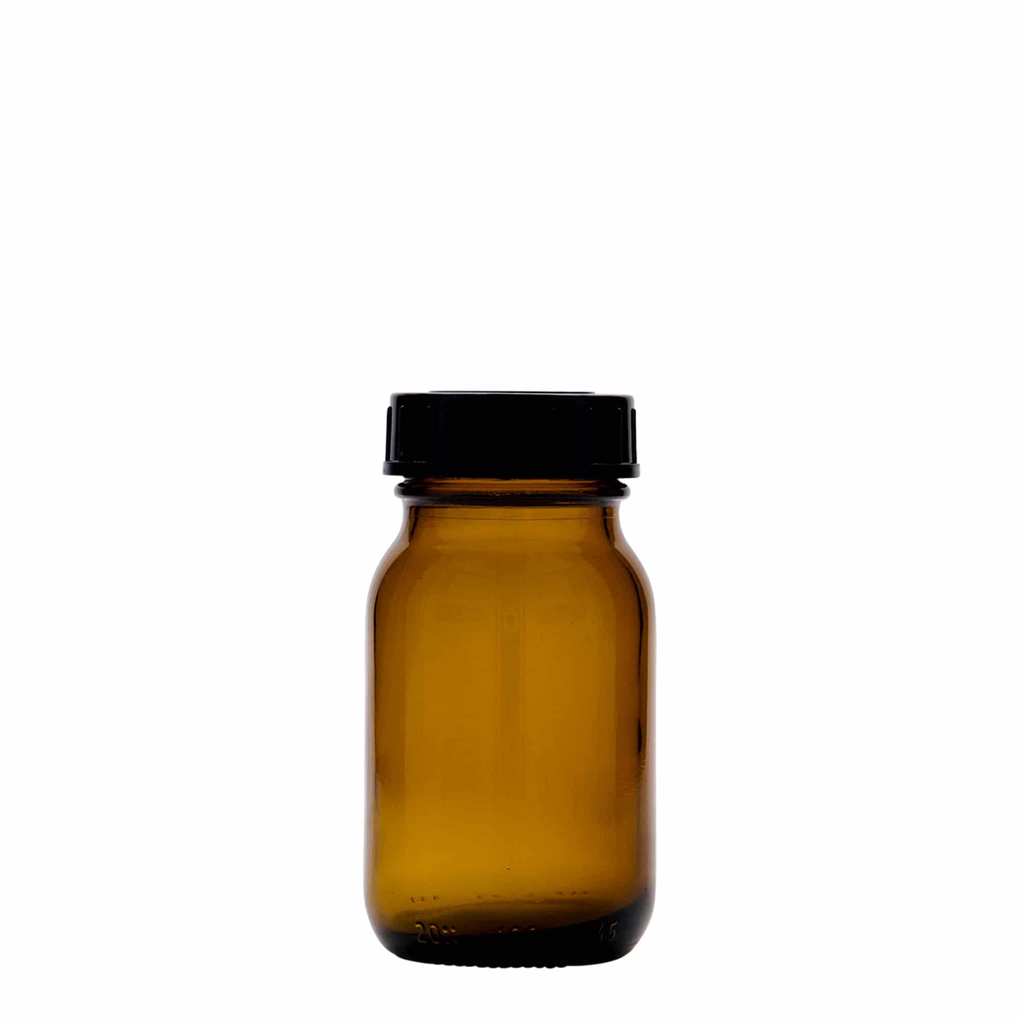 100 ml bredhalset glas, brun, åbning: DIN 40