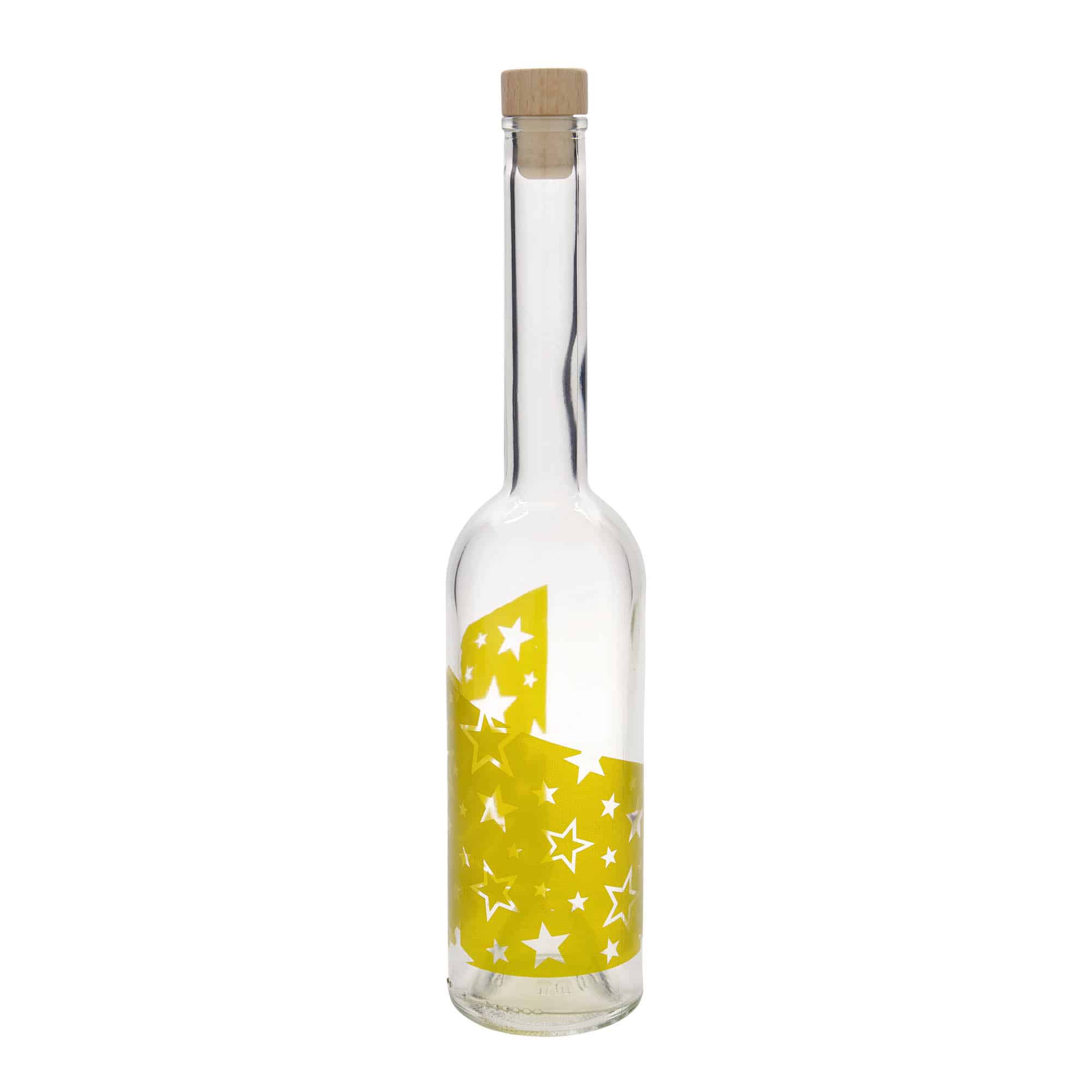 500 ml glasflaske 'Opera', motiv: guldstjerner, åbning: kork