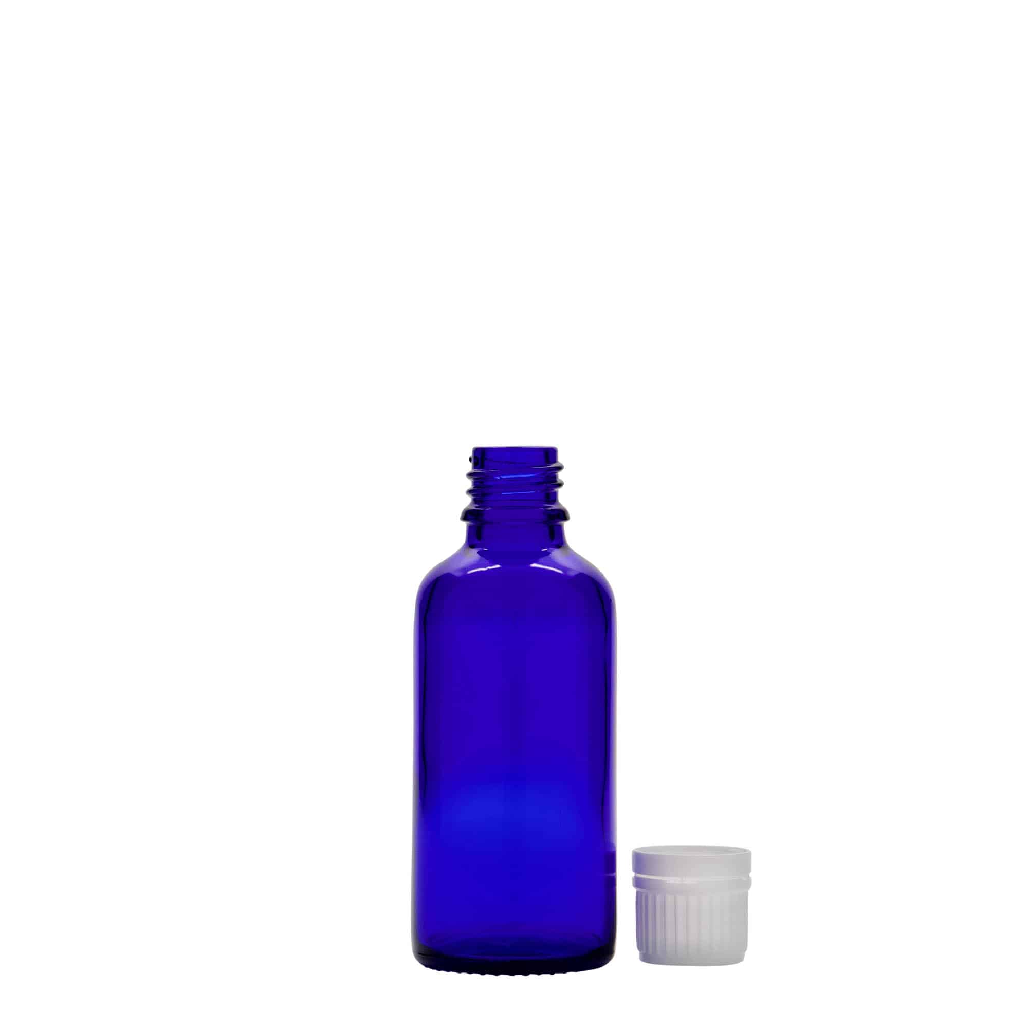 50 ml medicinflaske, glas, kongeblå, åbning: DIN 18 50 ml medicinflaske, glas, kongeblå, åbning: DIN 18