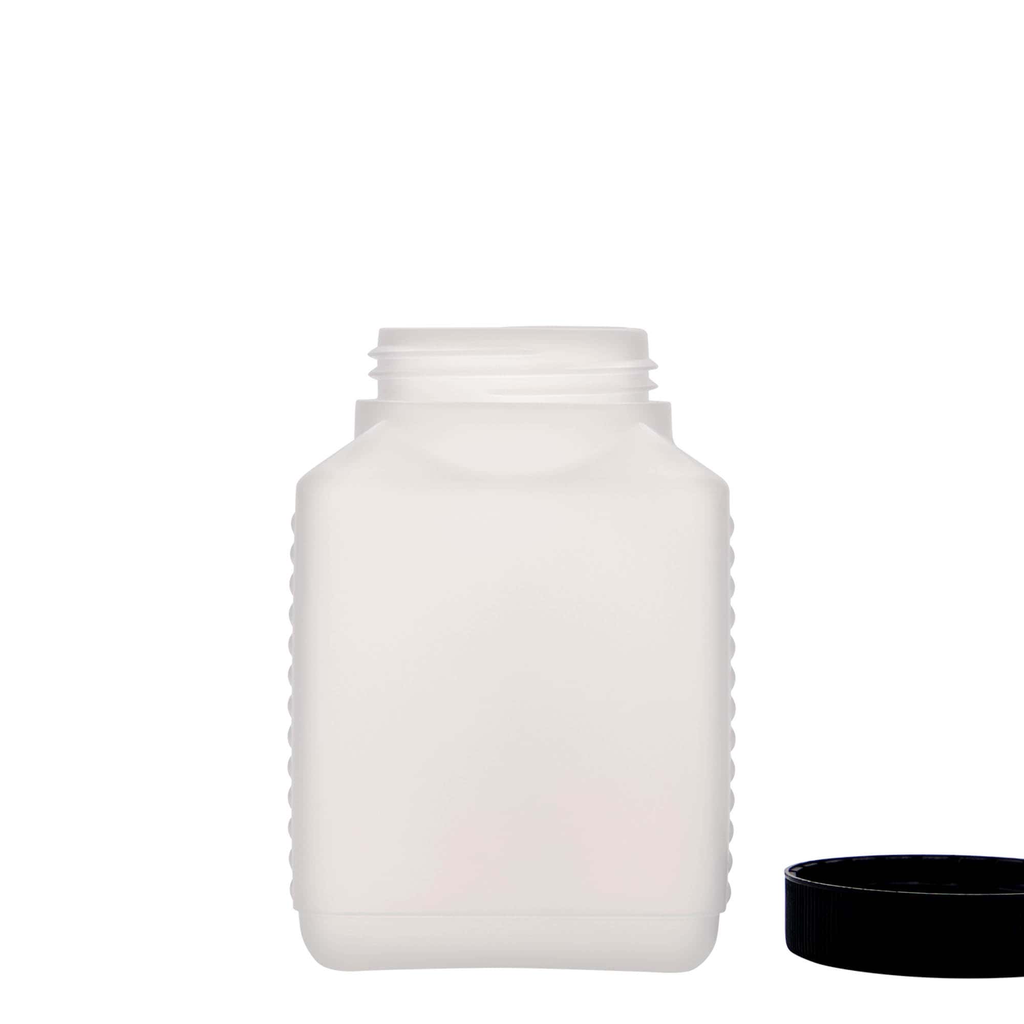 500 ml bredhalset flaske, firkantet, HDPE-plast, natur, åbning: DIN 60 EPE