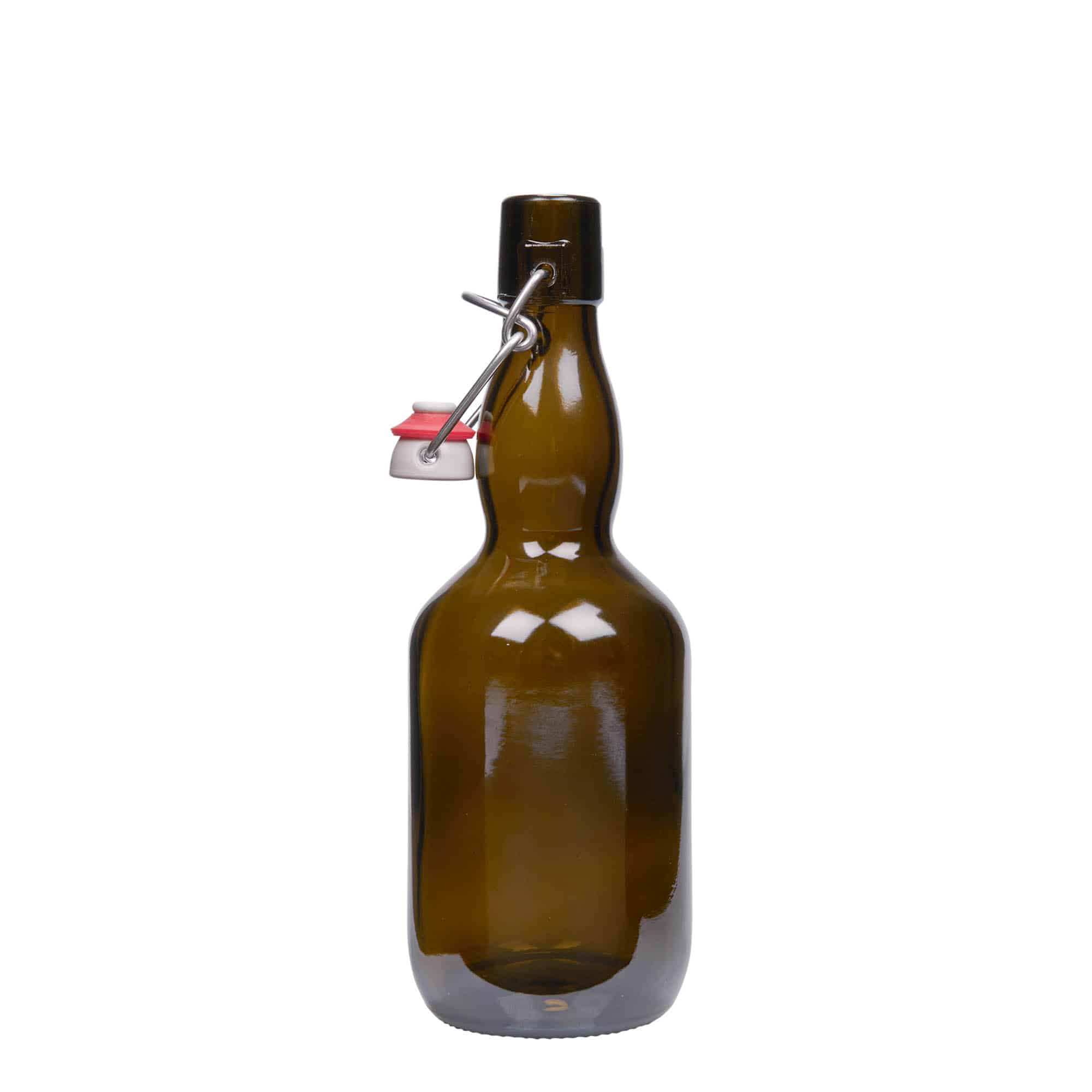 500 ml ølflaske, krum hals, glas, antikgrøn, åbning: Patentlåg