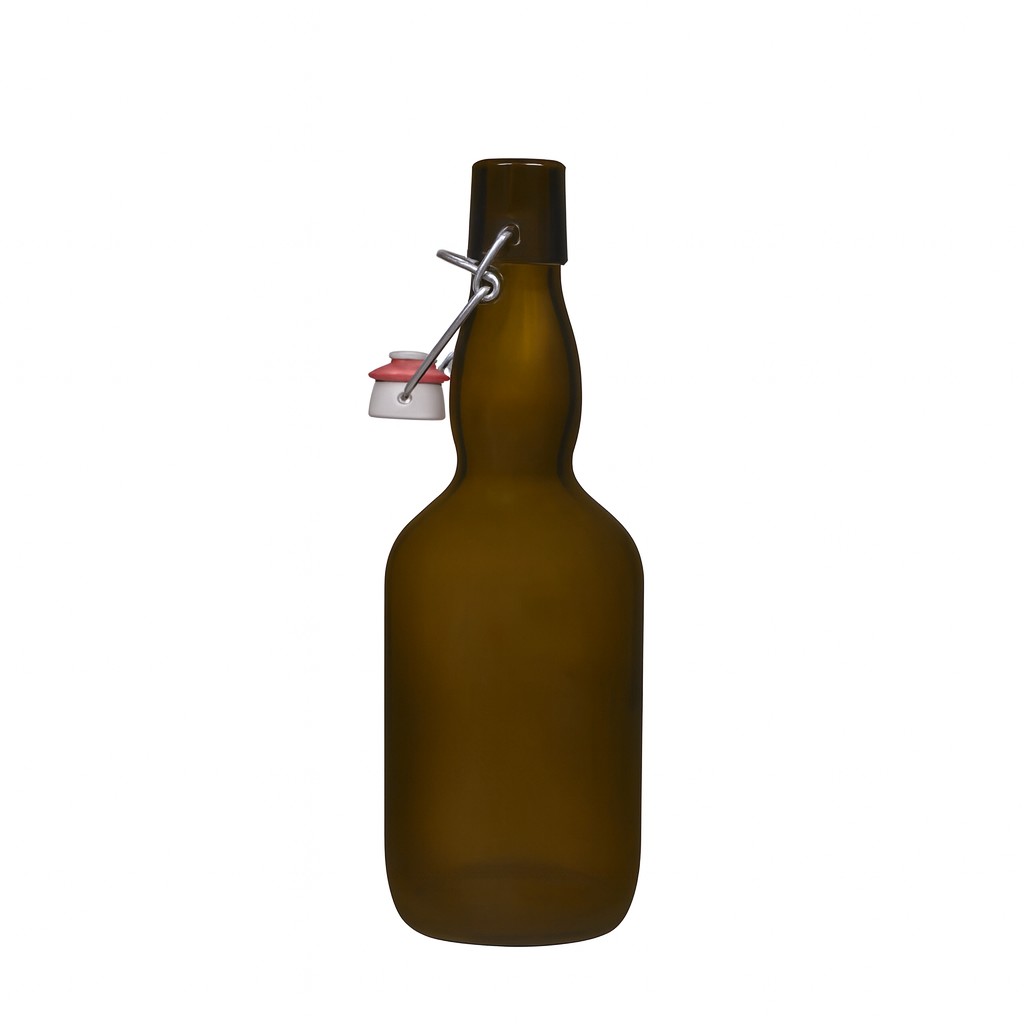 500 ml ølflaske med kravehals, glas, antikgrøn, åbning: patentlukning