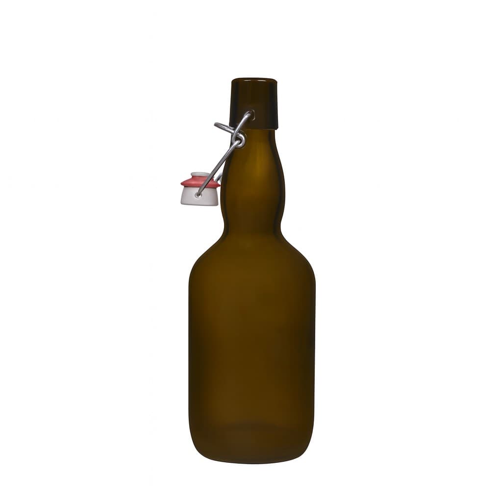 500 ml ølflaske med kravehals, glas, antikgrøn, åbning: patentlukning