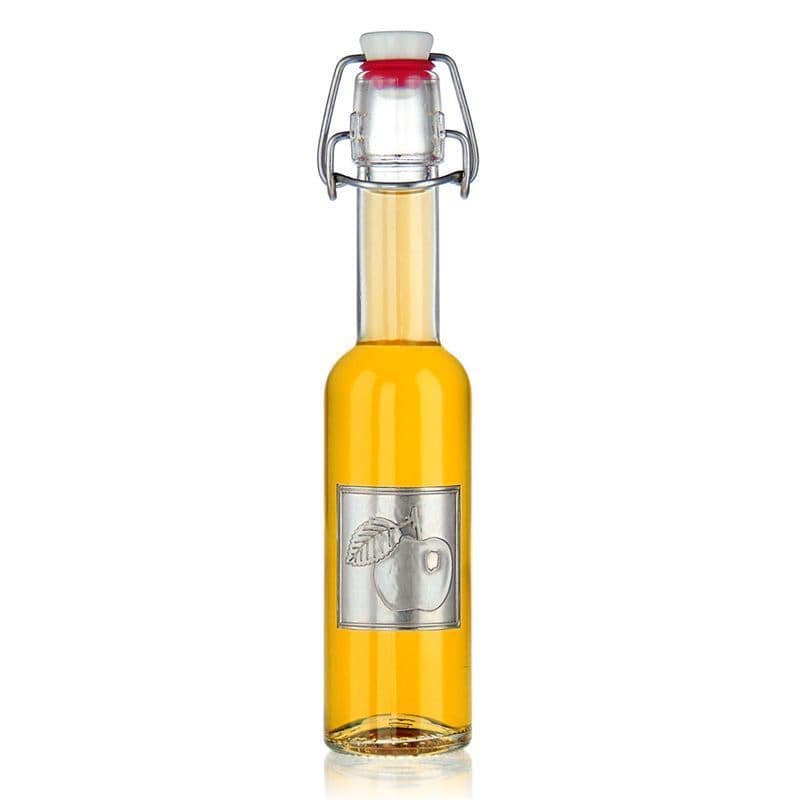 Tinlabel 'Æble', firkantet, metal, sølv