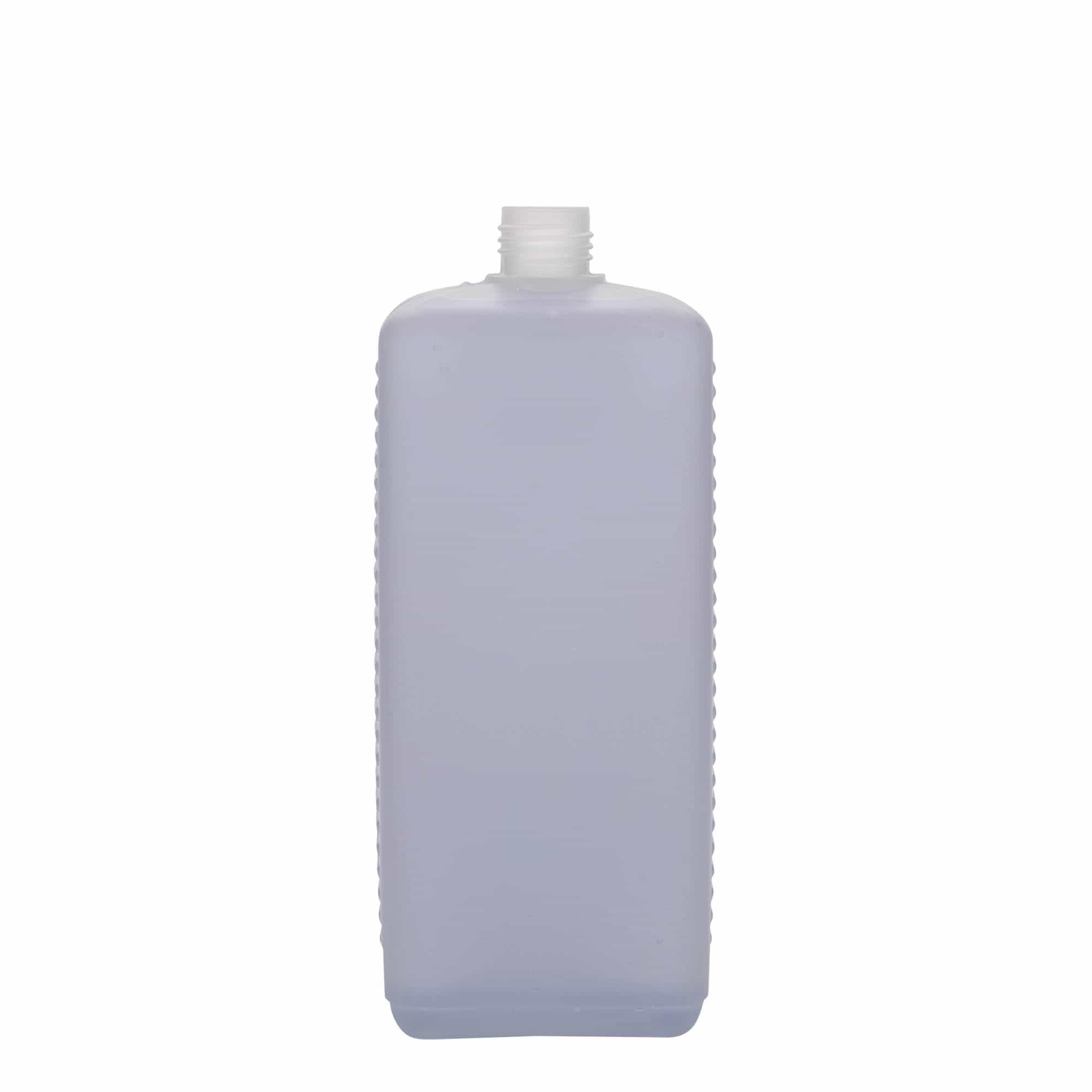 1.000 ml beholderflaske, firkantet, HDPE-plast, natur, åbning: DIN 25 EPE