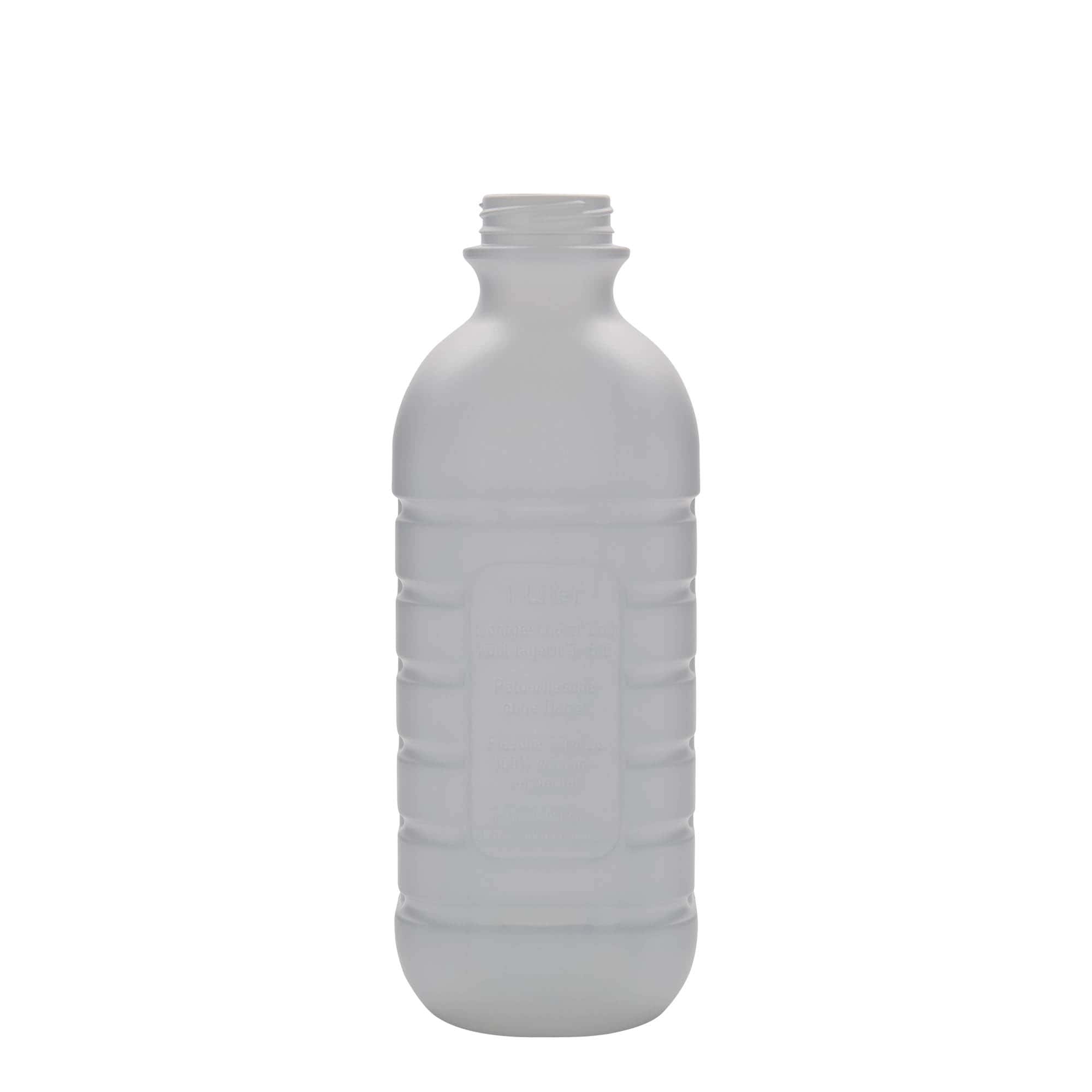 1.000 ml mælkeflaske, rektangulær, HDPE-plast, hvid, åbning: PEHD40