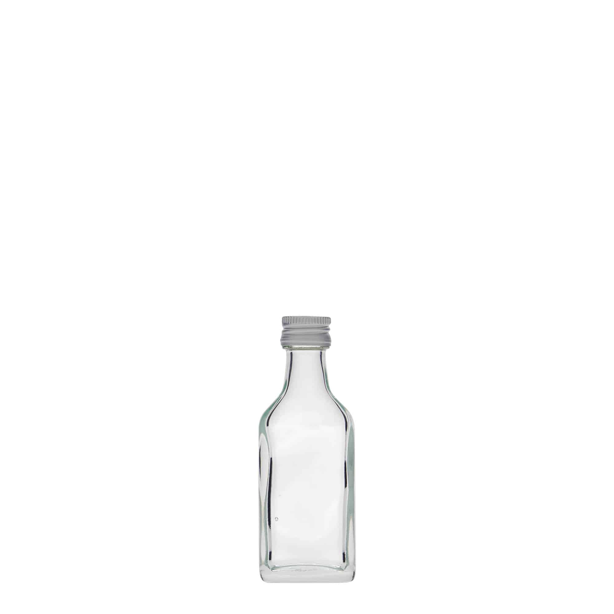 20 ml lommeflaske, rektangulær, glas, åbning: PP 18