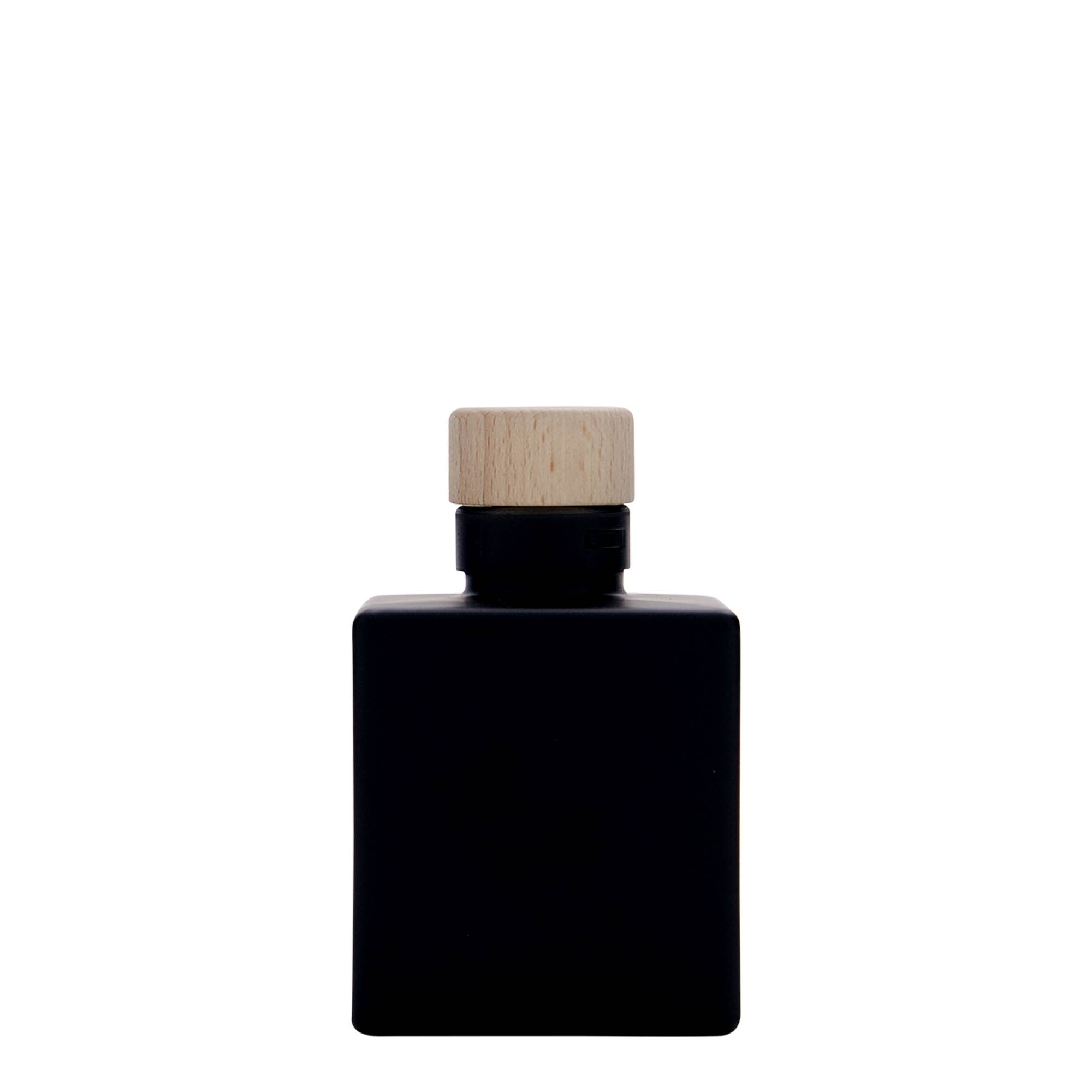 100 ml glasflaske 'Cube', firkantet, sort, åbning: kork