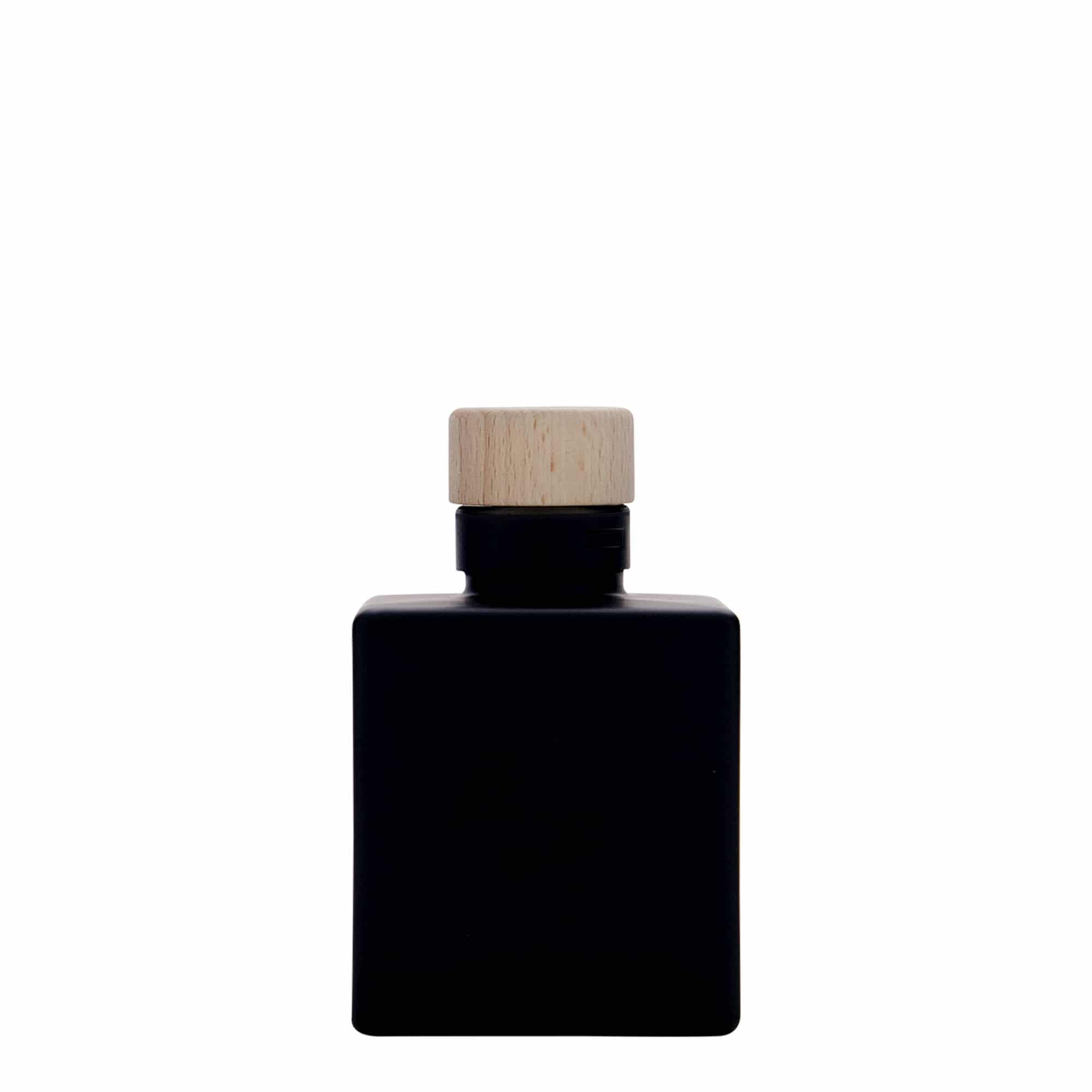 100 ml glasflaske 'Cube', firkantet, sort, åbning: kork