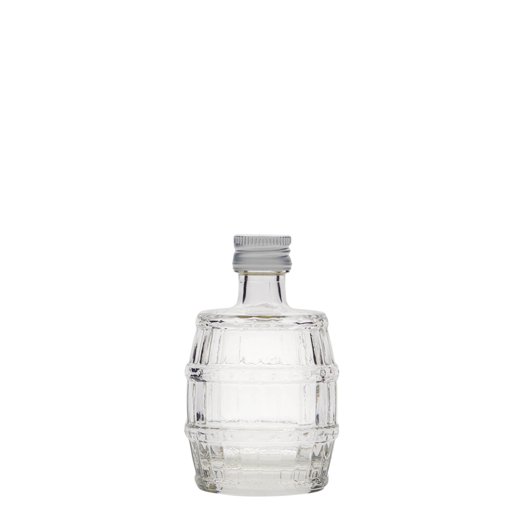 50 ml glasflaske 'Tønde', åbning: PP 18 50 ml glasflaske 'Tønde', åbning: PP 18