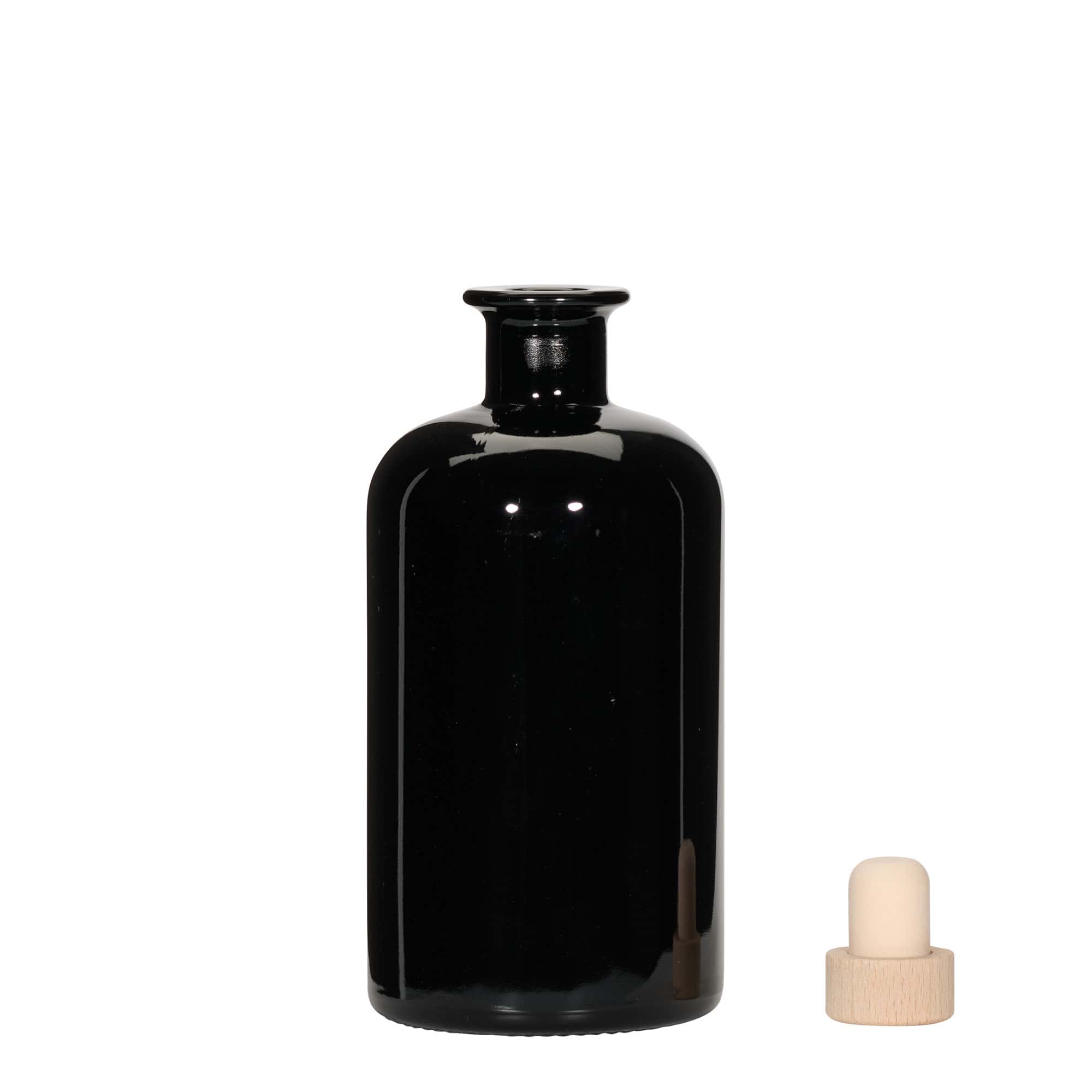 500 ml glasflaske apoteker, sort, åbning: Kork