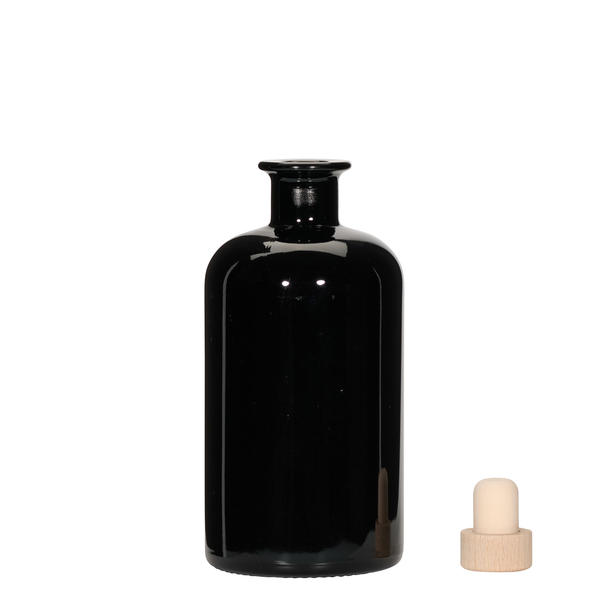 500 ml glasflaske apoteker, sort, åbning: kork