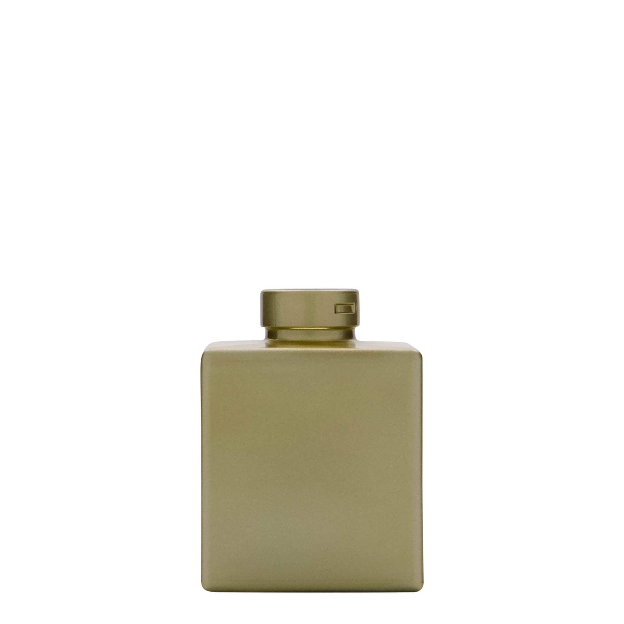 100 ml glasflaske 'Cube', kvadratisk, guld, åbning: kork