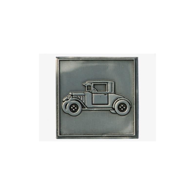 Tinetiket 'Oldtimer', kvadratisk, metal, sølv Tinetiket 'Oldtimer', kvadratisk, metal, sølv
