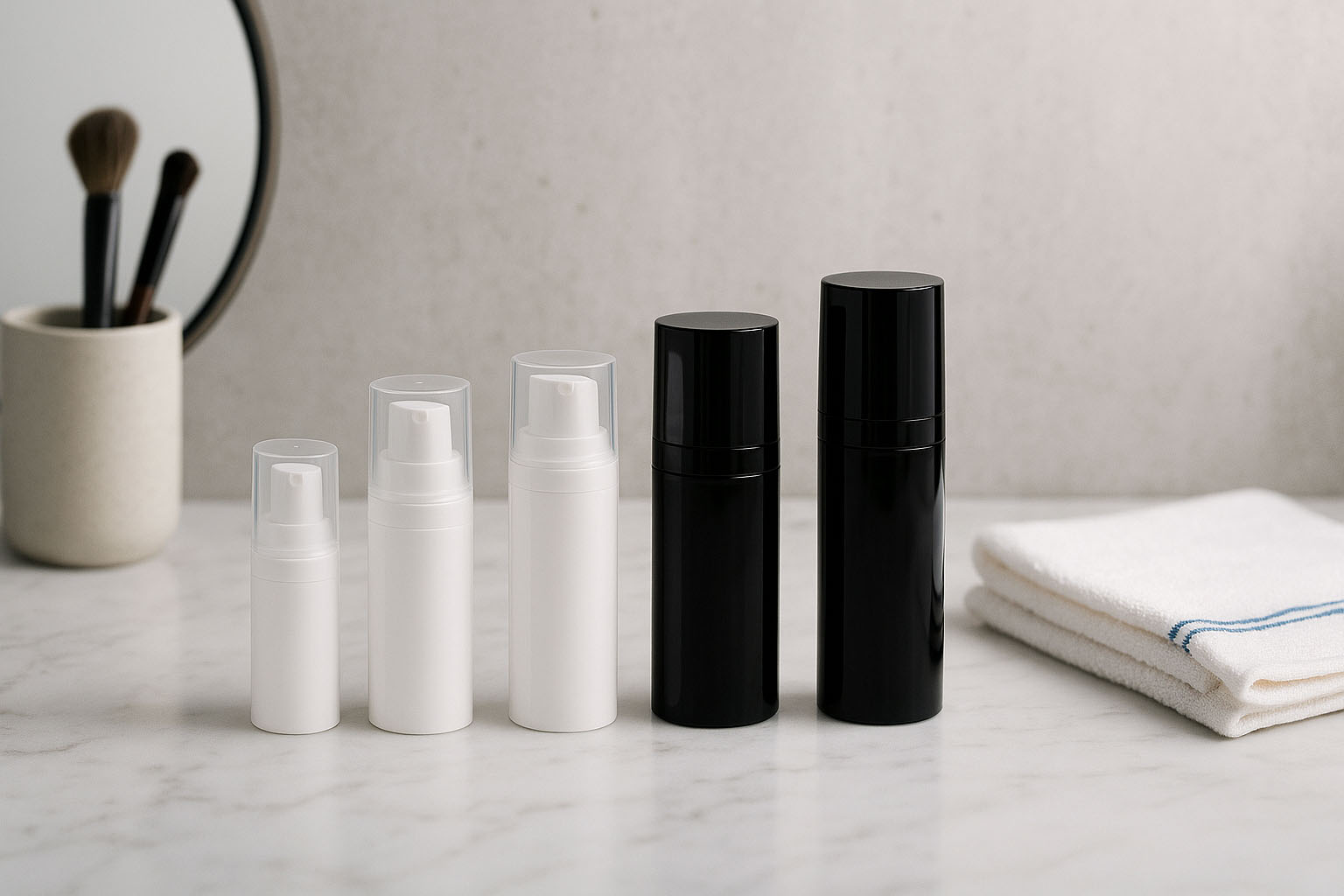 Airless-hoved Micro sølvkant + hvid, blank stikdæksel