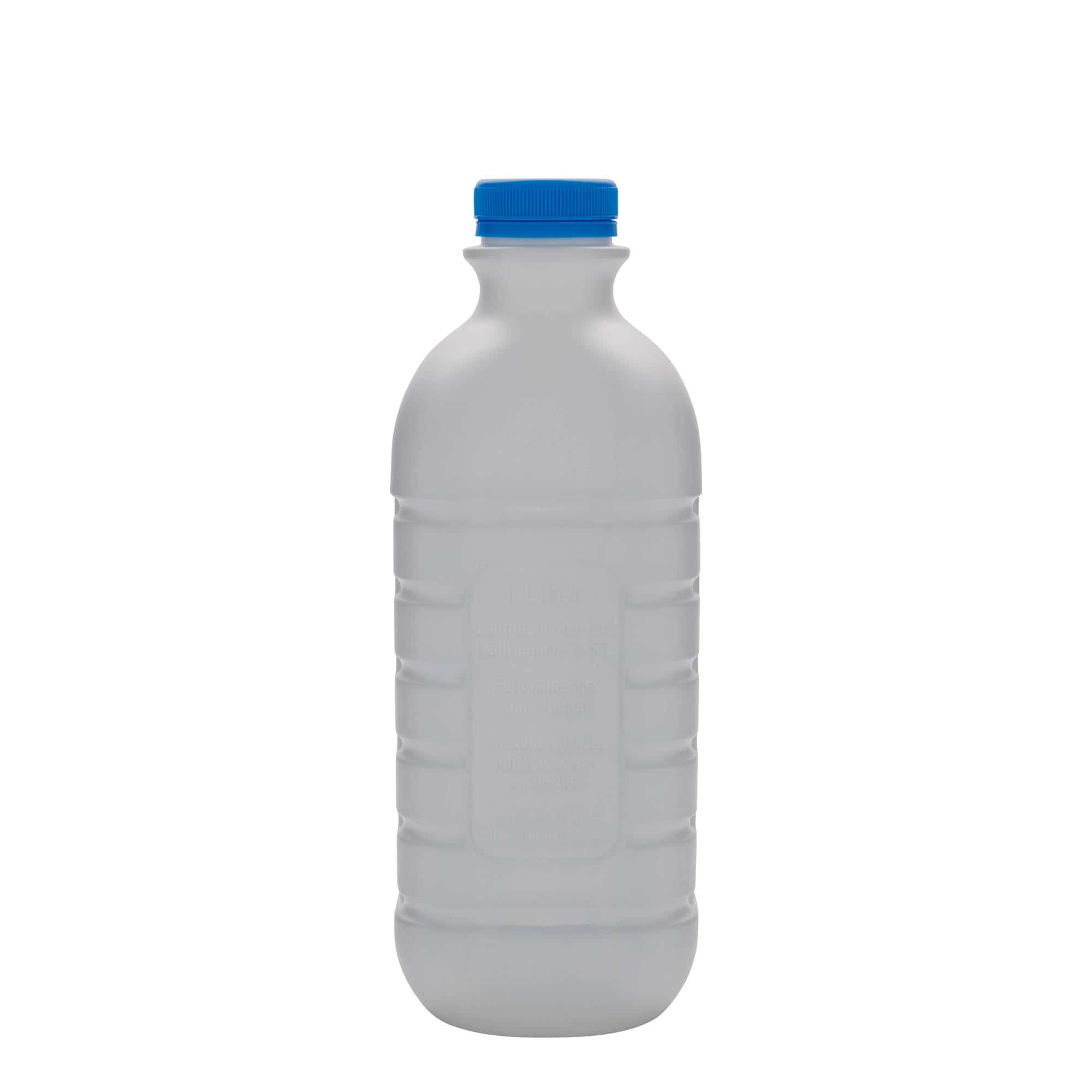 1.000 ml mælkeflaske, firkantet, HDPE-plast, hvid, åbning: PEHD40