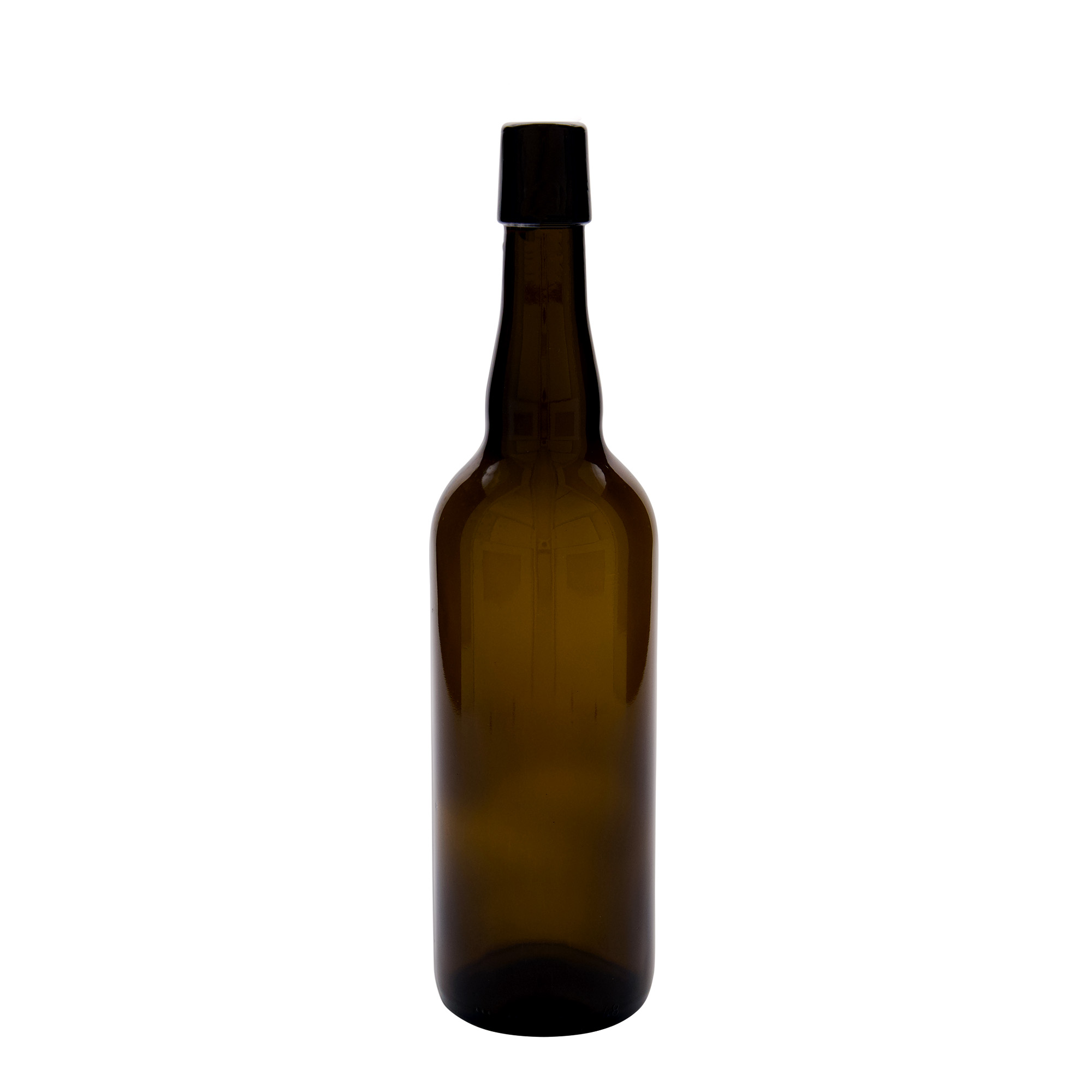 750 ml ølflaske Belgien, glas, brun, åbning: patentprop