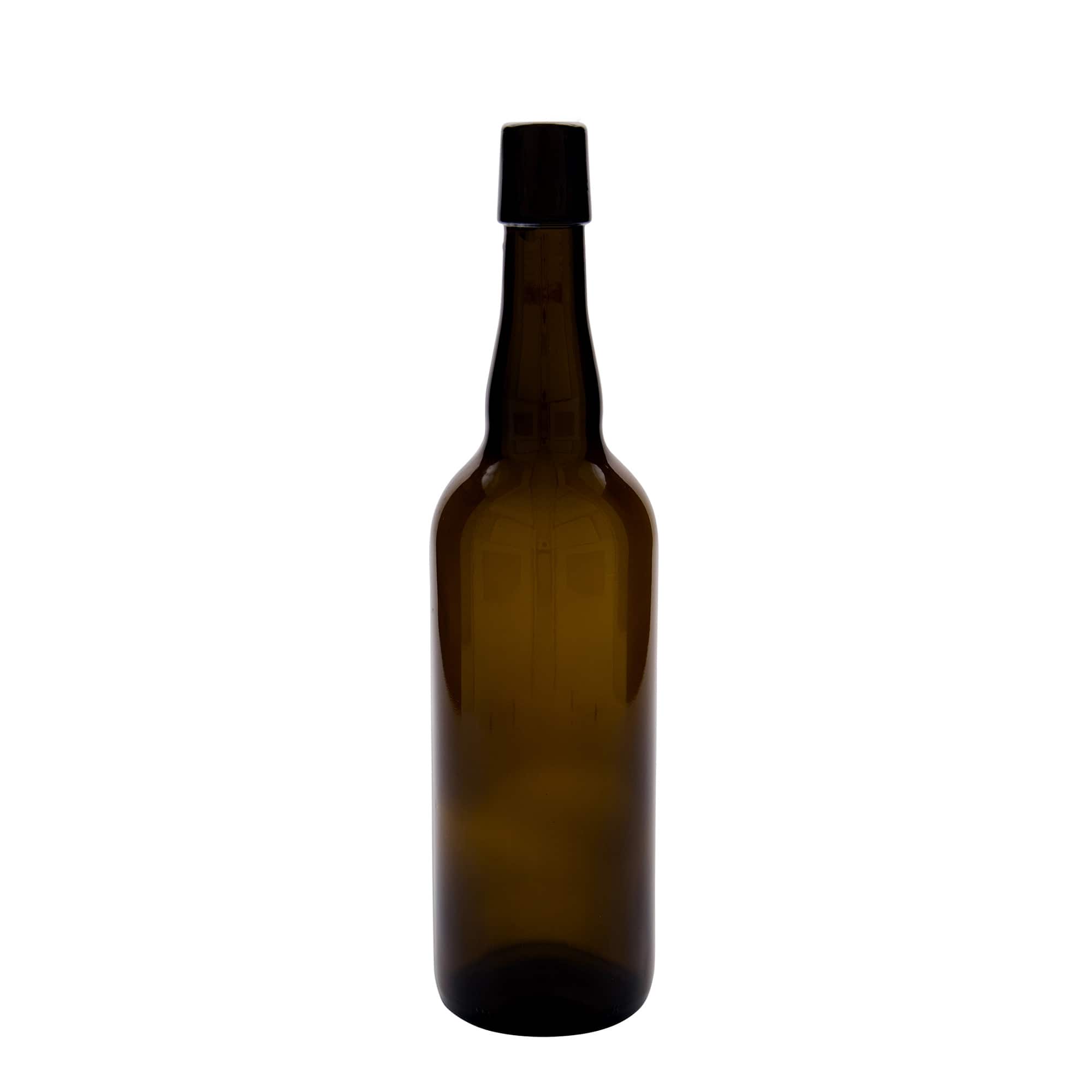 750 ml ølflaske Belgien, glas, brun, åbning: patentprop