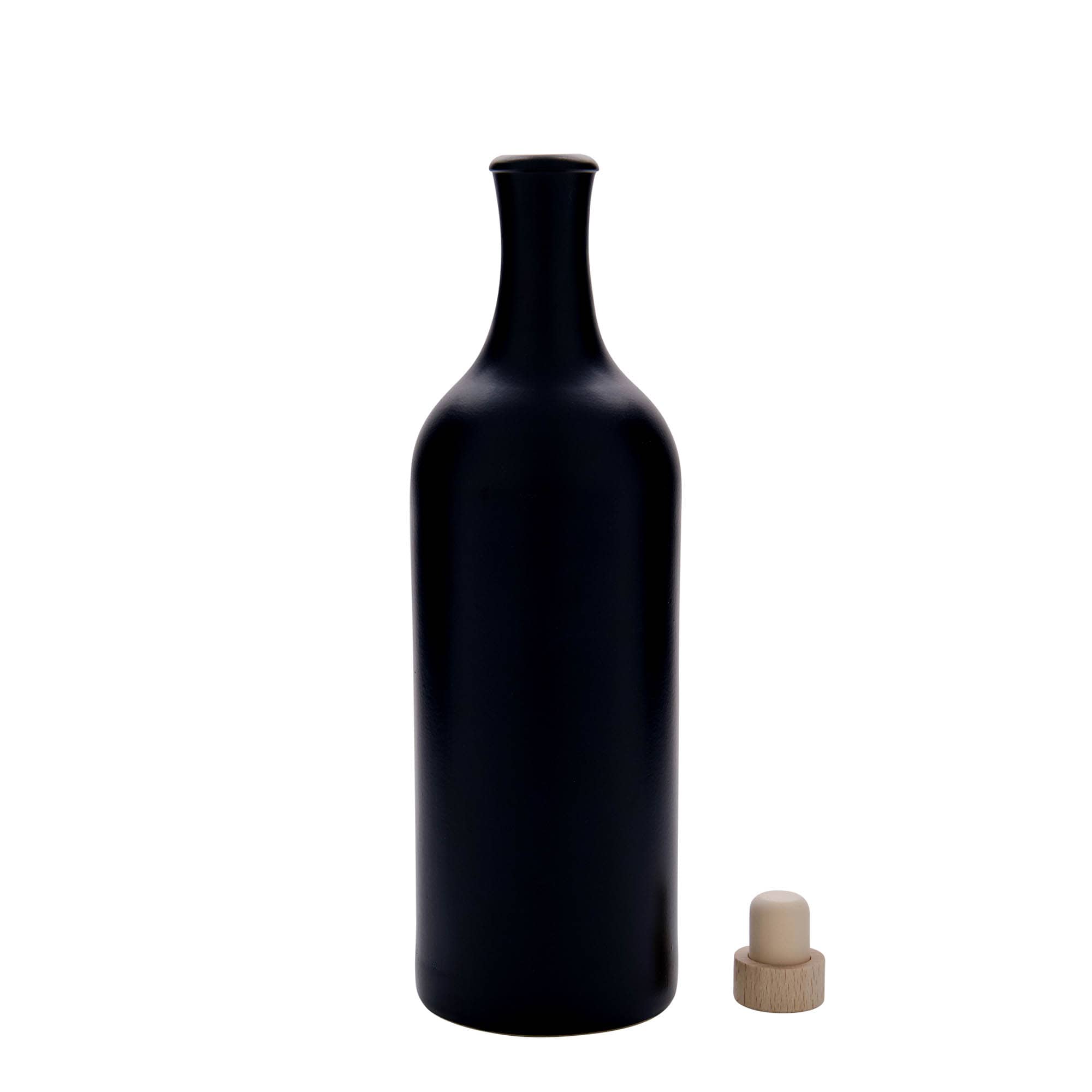 750 ml lerkrus, langhalset, stentøj, sort, åbning: Kork