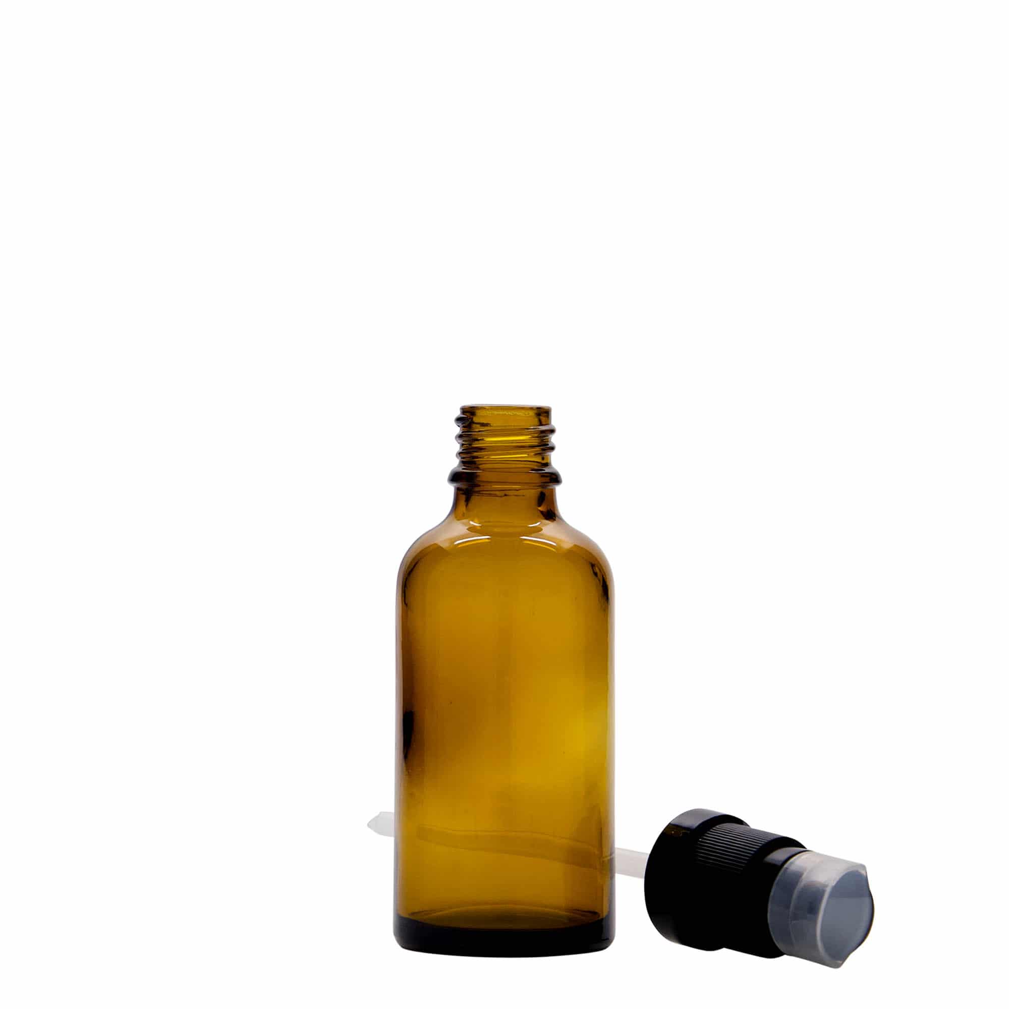 50 ml medicinflaske med lotionpumpe, glas, brun, åbning: DIN 18 50 ml medicinflaske med lotionpumpe, glas, brun, åbning: DIN 18