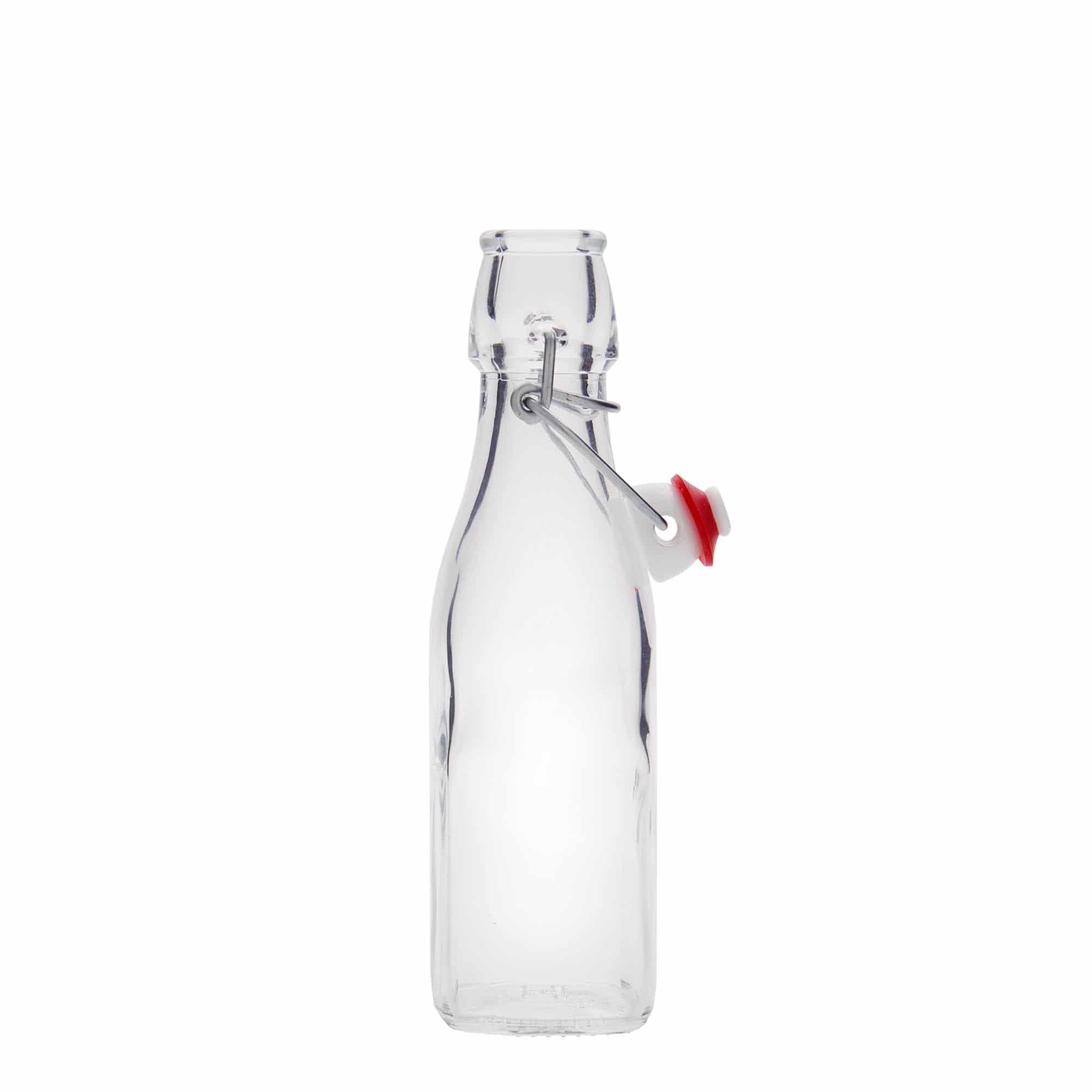 250 ml glasflaske 'Swing', kvadratisk, åbning: Patentlåg