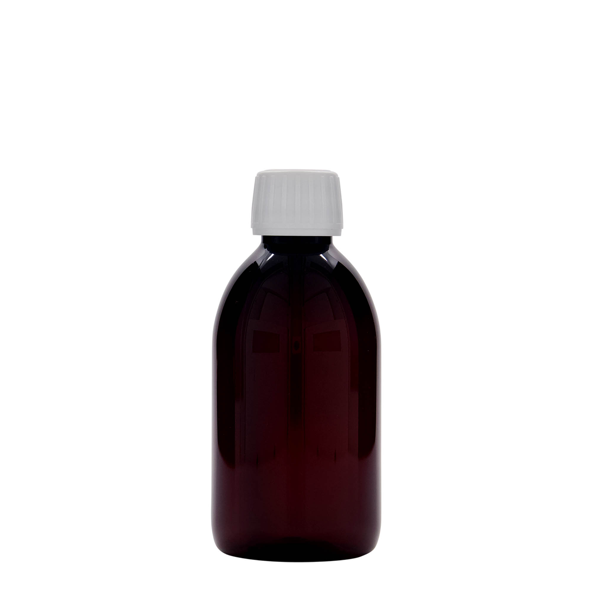 250 ml PET-medicinflaske, brun, plastik, åbning: PP 28