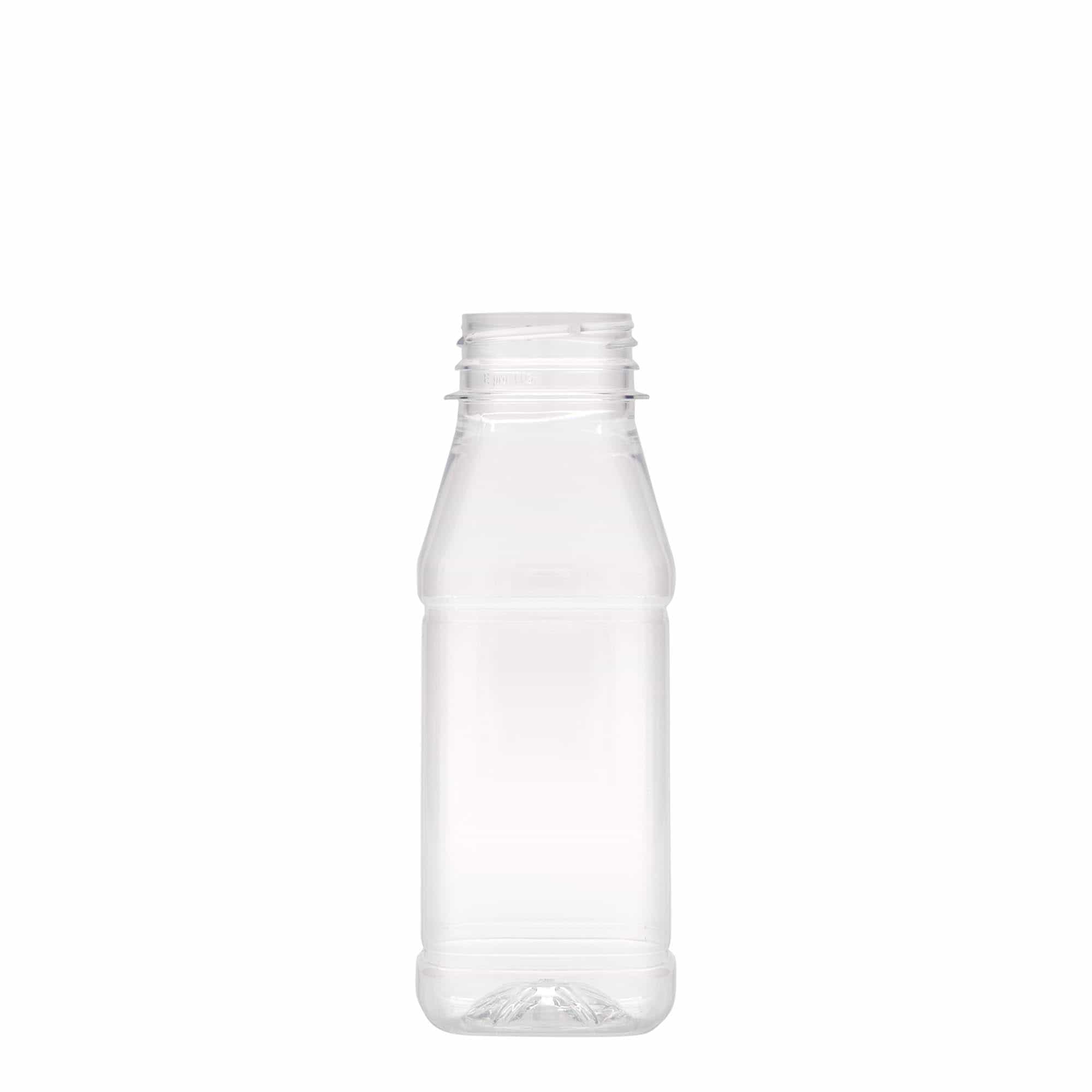 250 ml PET-flaske »Milk and Juice Carré«, firkantet, plastik, åbning: 38 mm