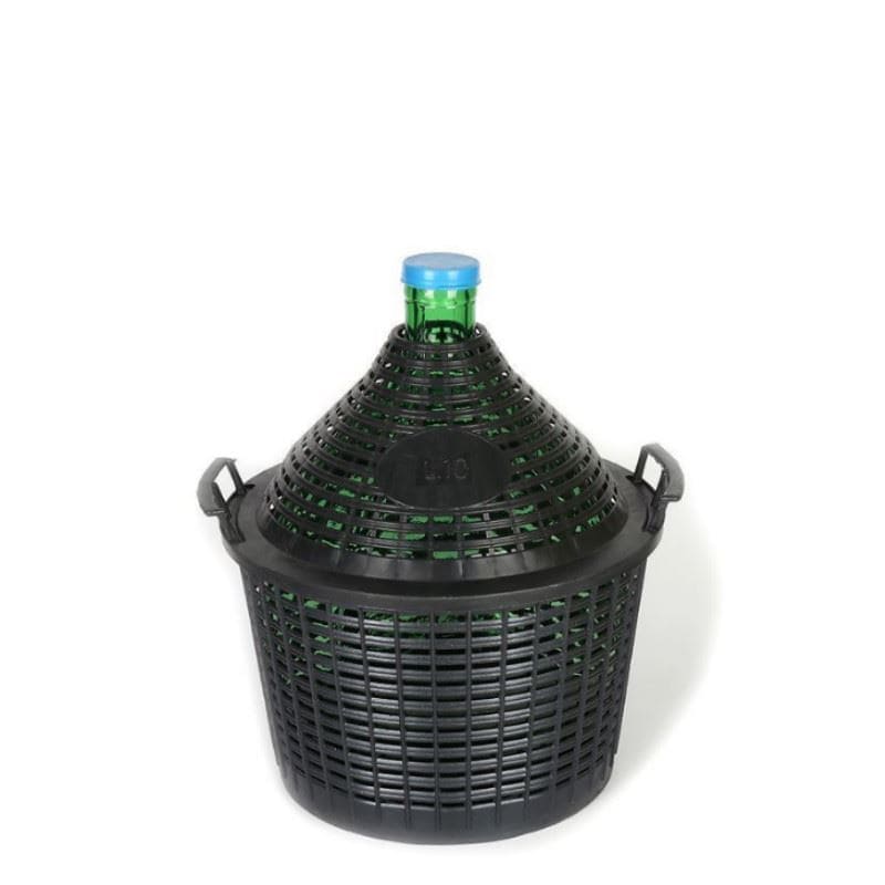 10 l ballonflaske med smal hals, glas, grøn, åbning: påsætbar låg