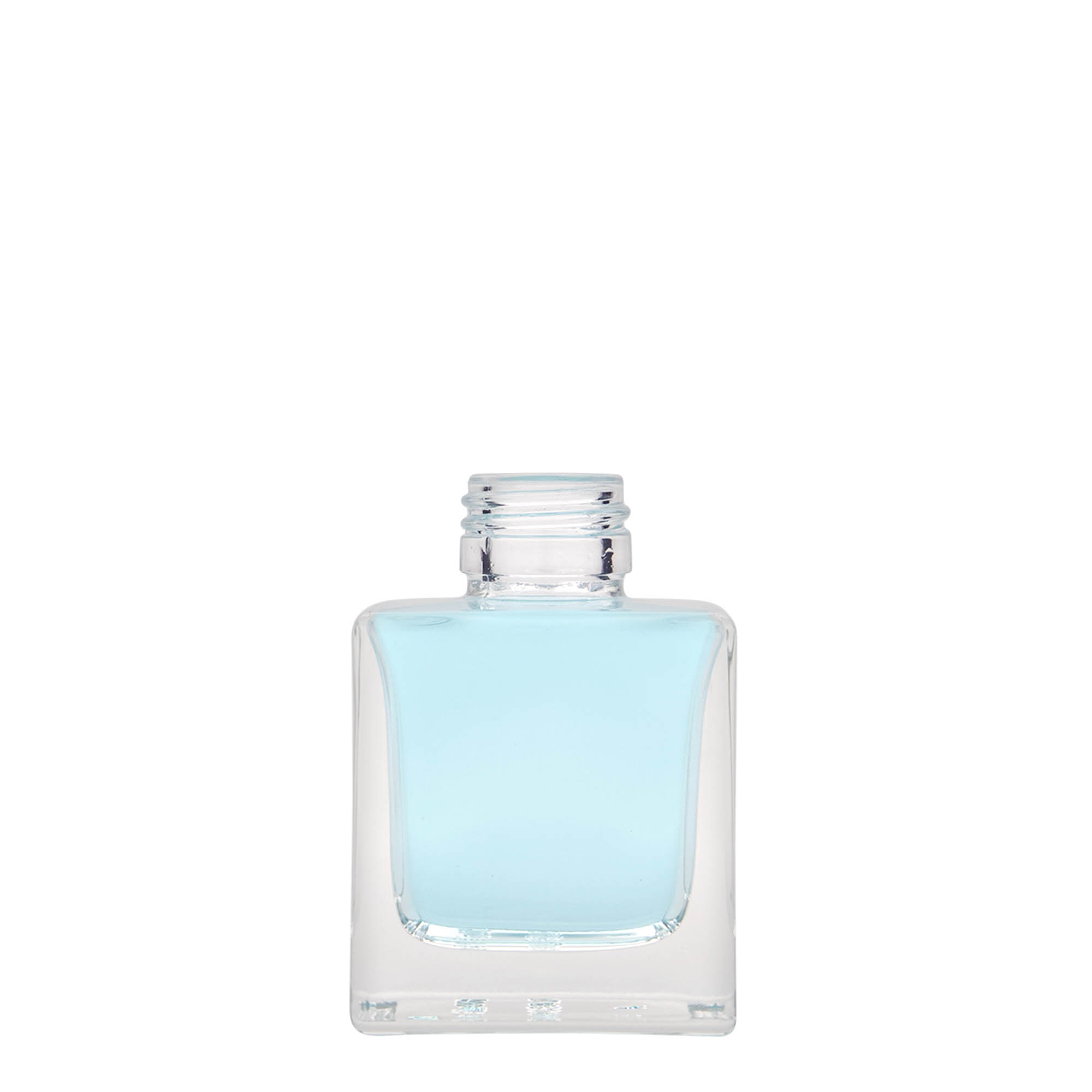 100 ml glasflaske 'Cube', firkantet, munding: PP 28