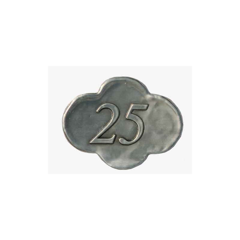 Tinlabel '25', metal, sølv Tinlabel '25', metal, sølv