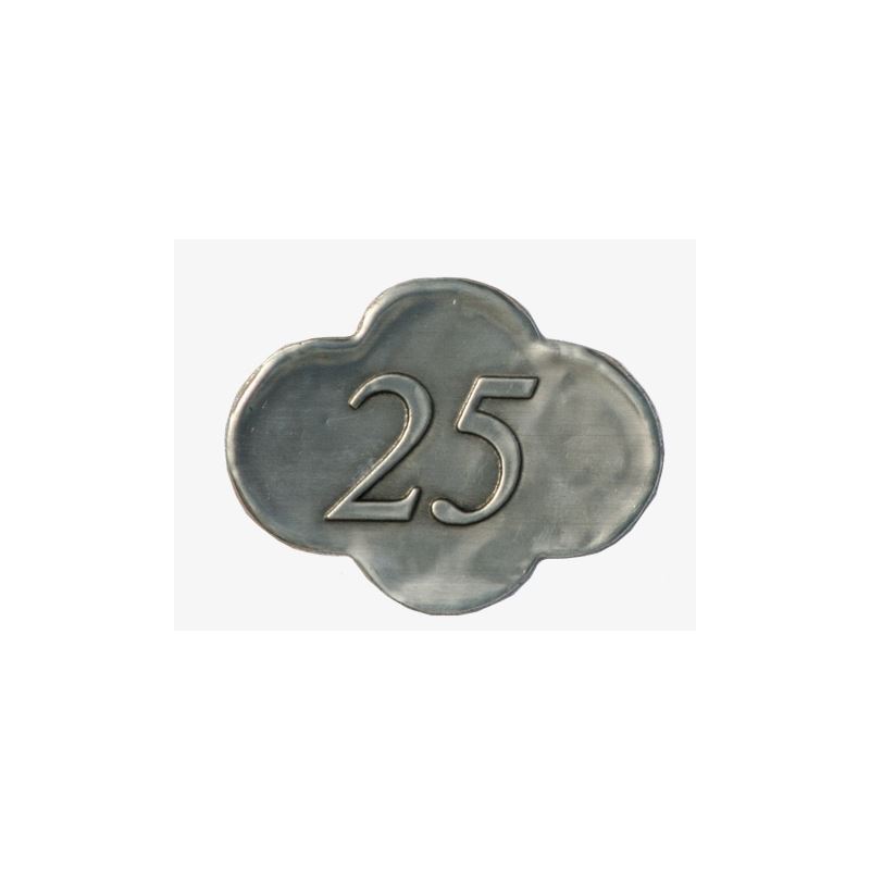 Tinlabel '25', metal, sølv Tinlabel '25', metal, sølv