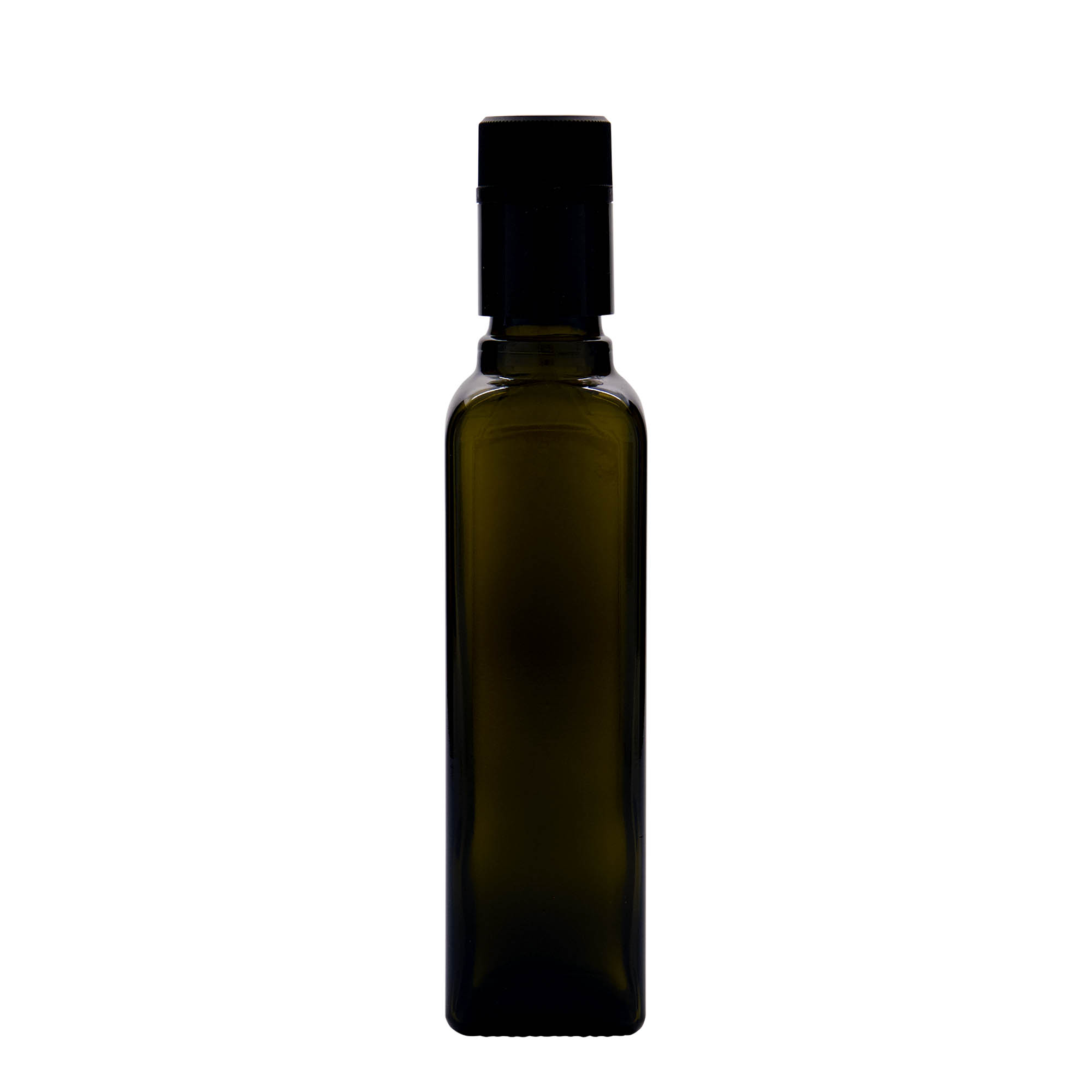 250 ml eddike-/olieflaske 'Quadra', glas, firkantet, antikgrøn, munding: DOP