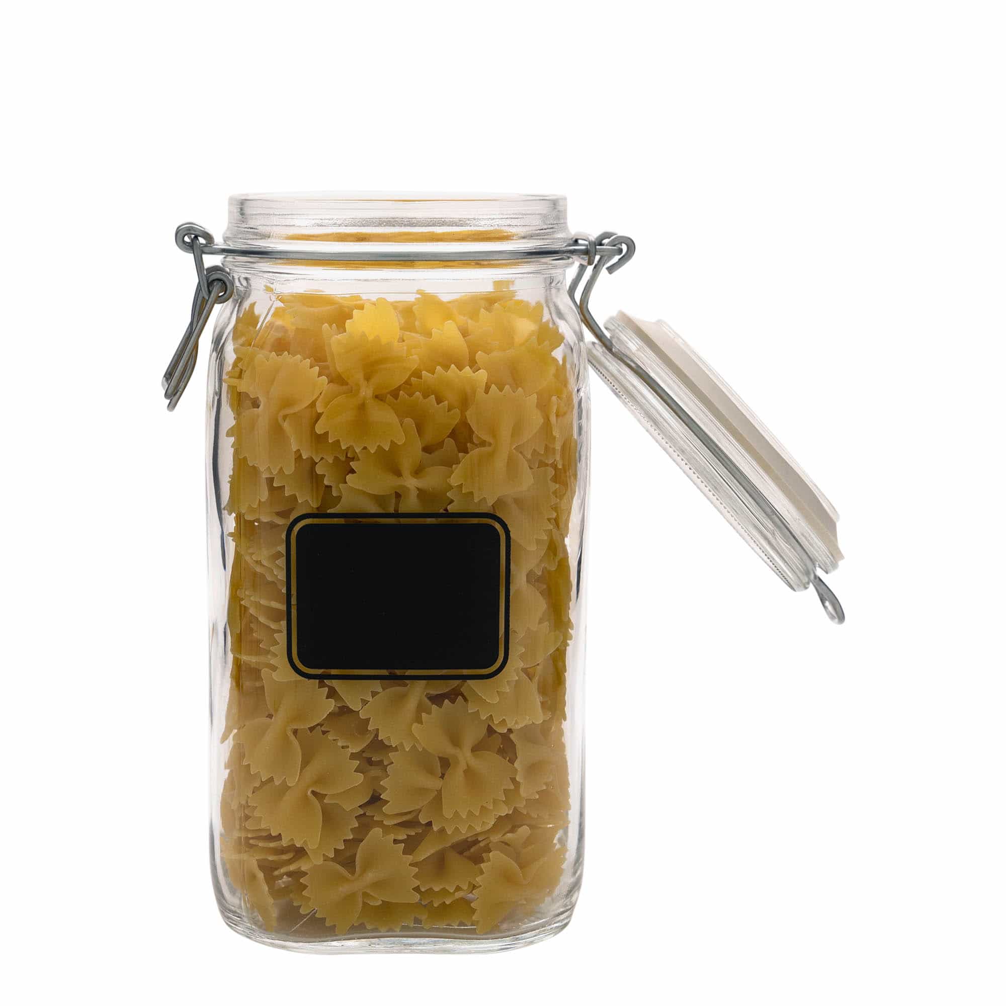 1.500 ml patentlukket glas »Fido«, motiv: etikettefelt, kvadratisk, åbning: patentlukning