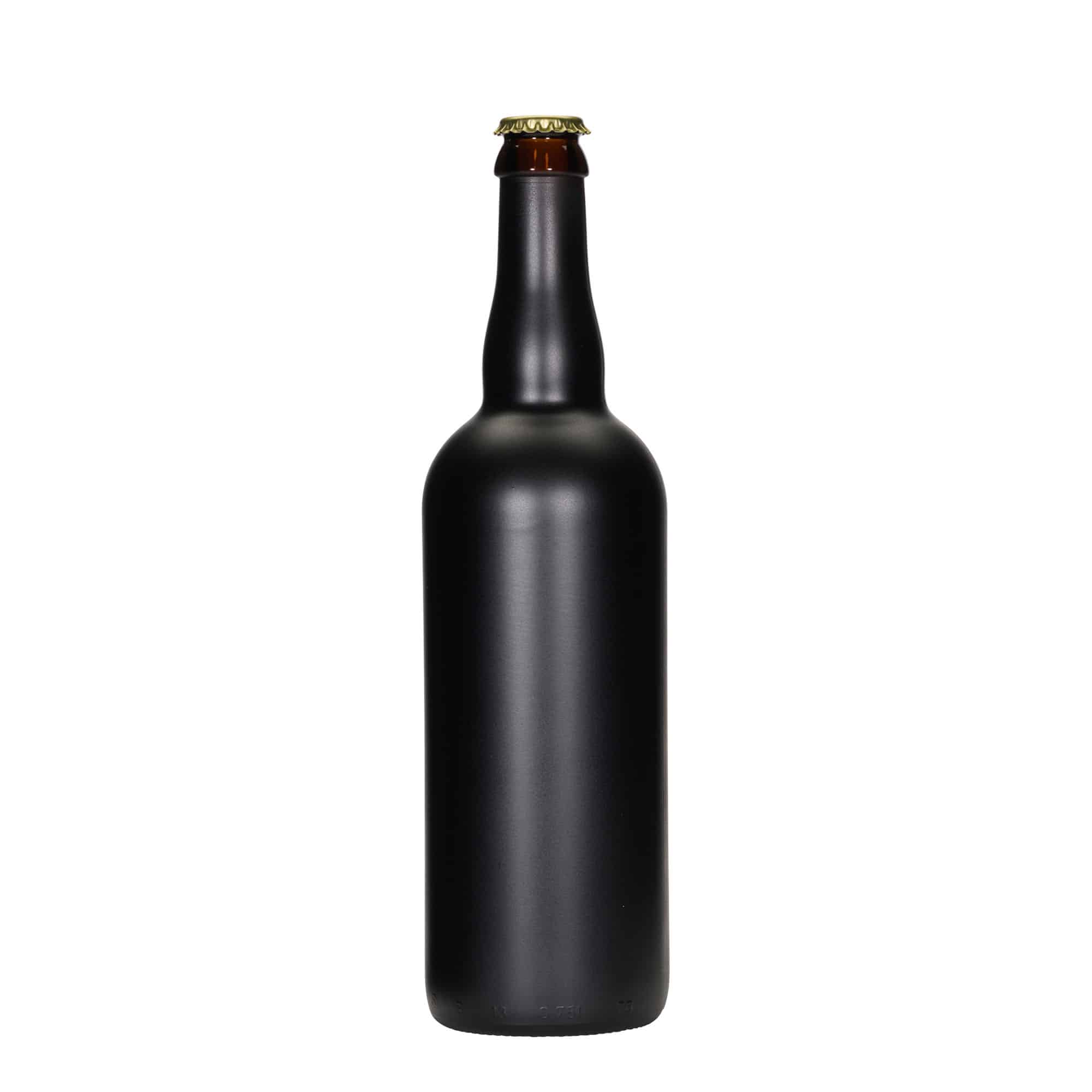750 ml ølflaske Belgien, glas, sort, munding: kapsel