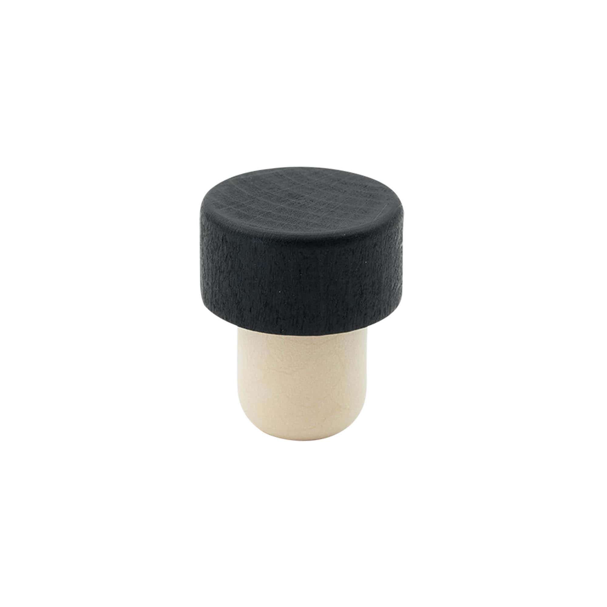 Grebskork 19 mm, træ/plast, sort, til munding: kork