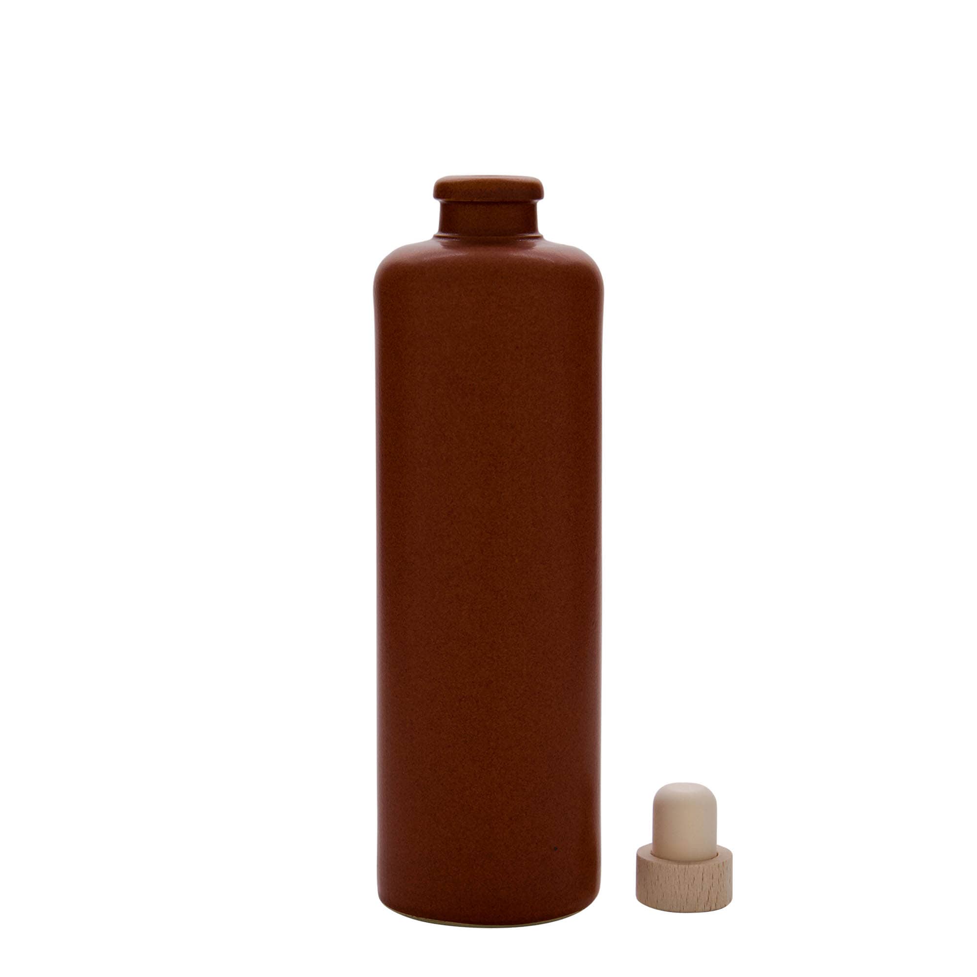 500 ml tonkrukke, stentøj, rødbrun, munding: kork