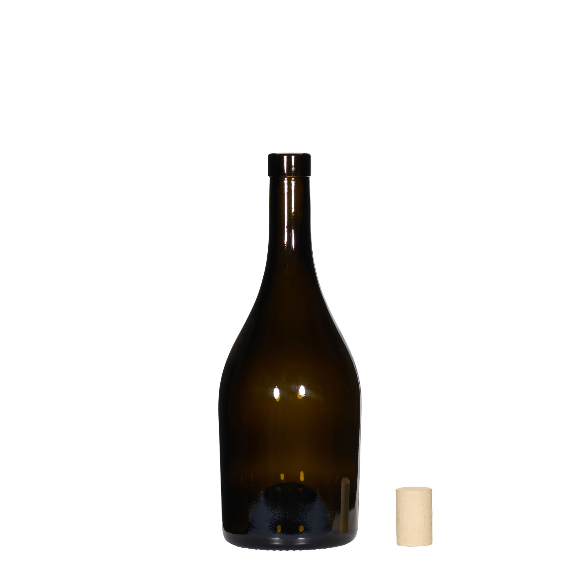 750 ml vinflaske 'Exclusive', antikgrøn, munding: kork