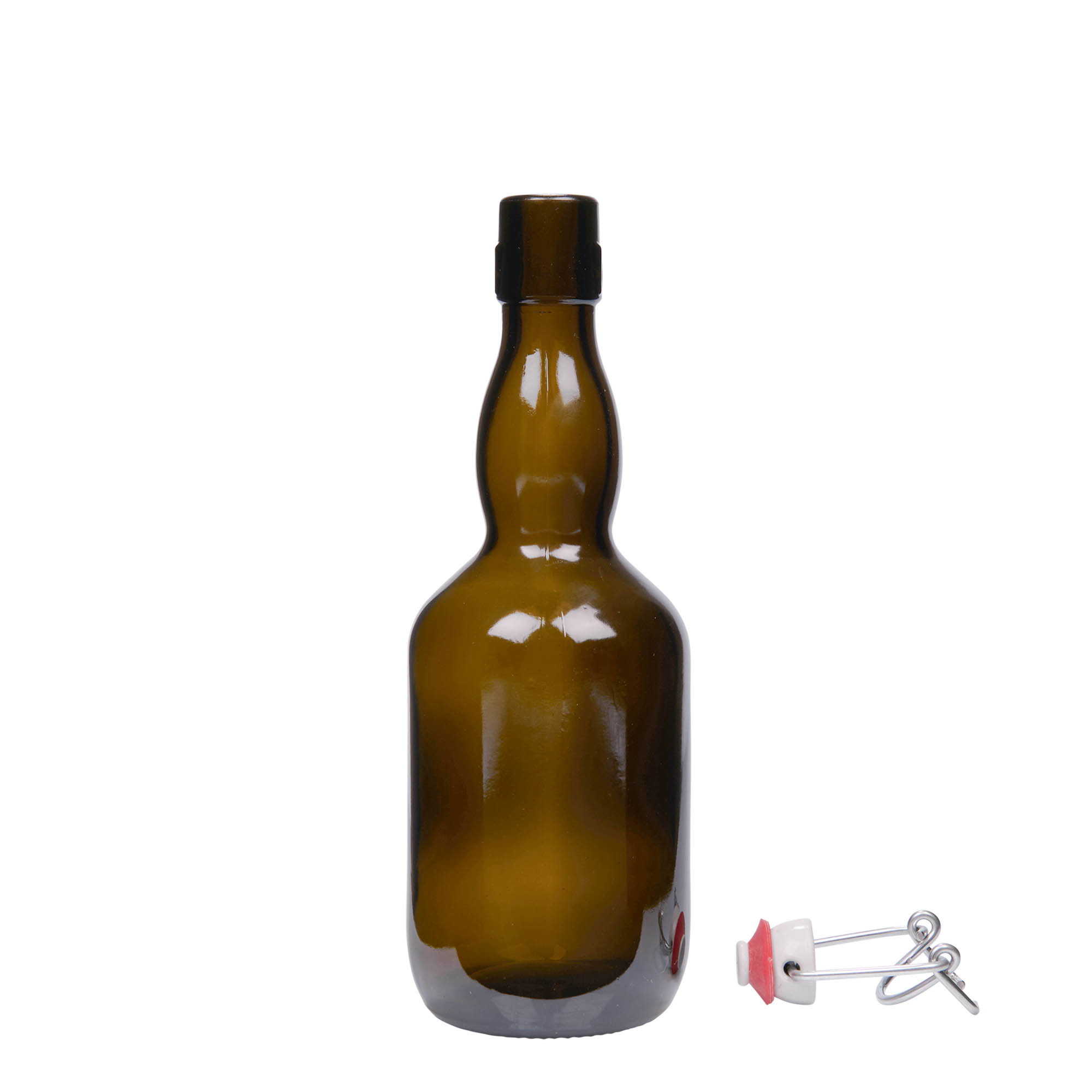 500 ml ølflaske med kravehals, glas, antikgrøn, åbning: patentlukning