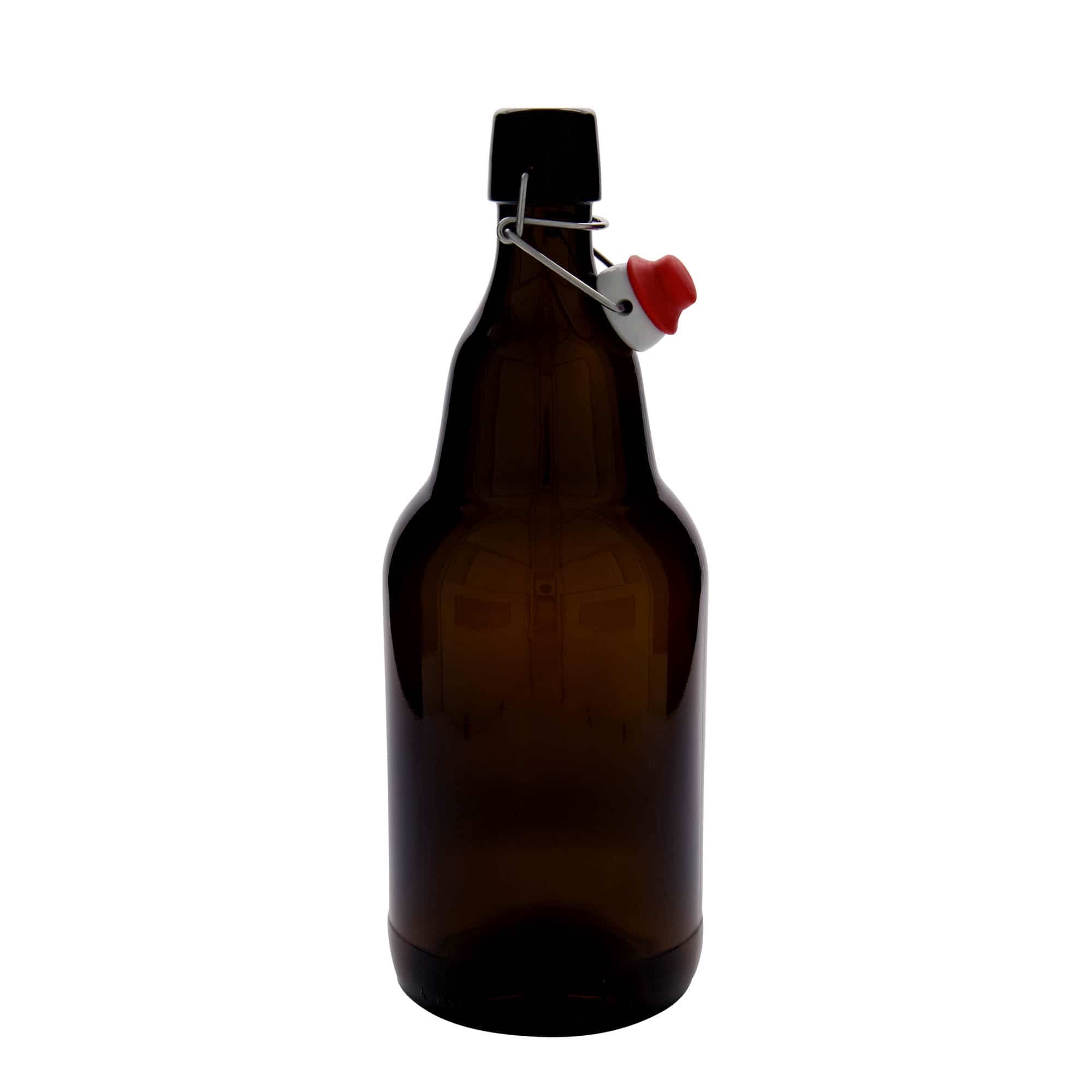 2.000 ml ølflaske, glas, brun, åbning: Patentlåg