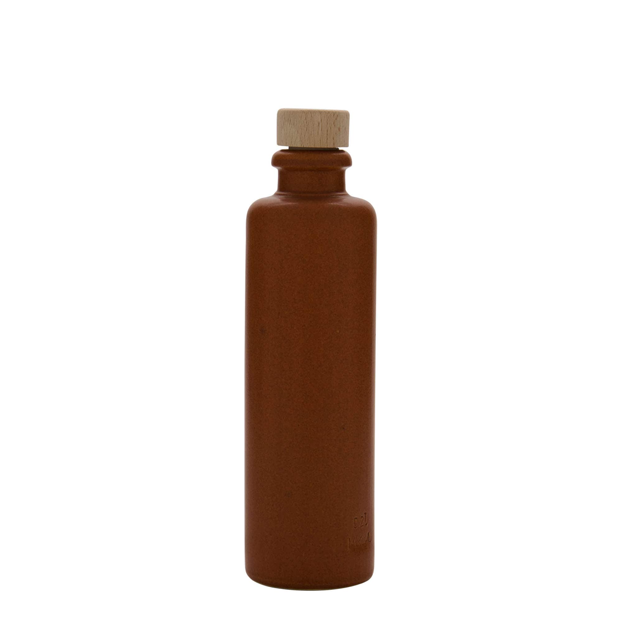 200 ml tonkrukke, stentøj, rødbrun, åbning: kork